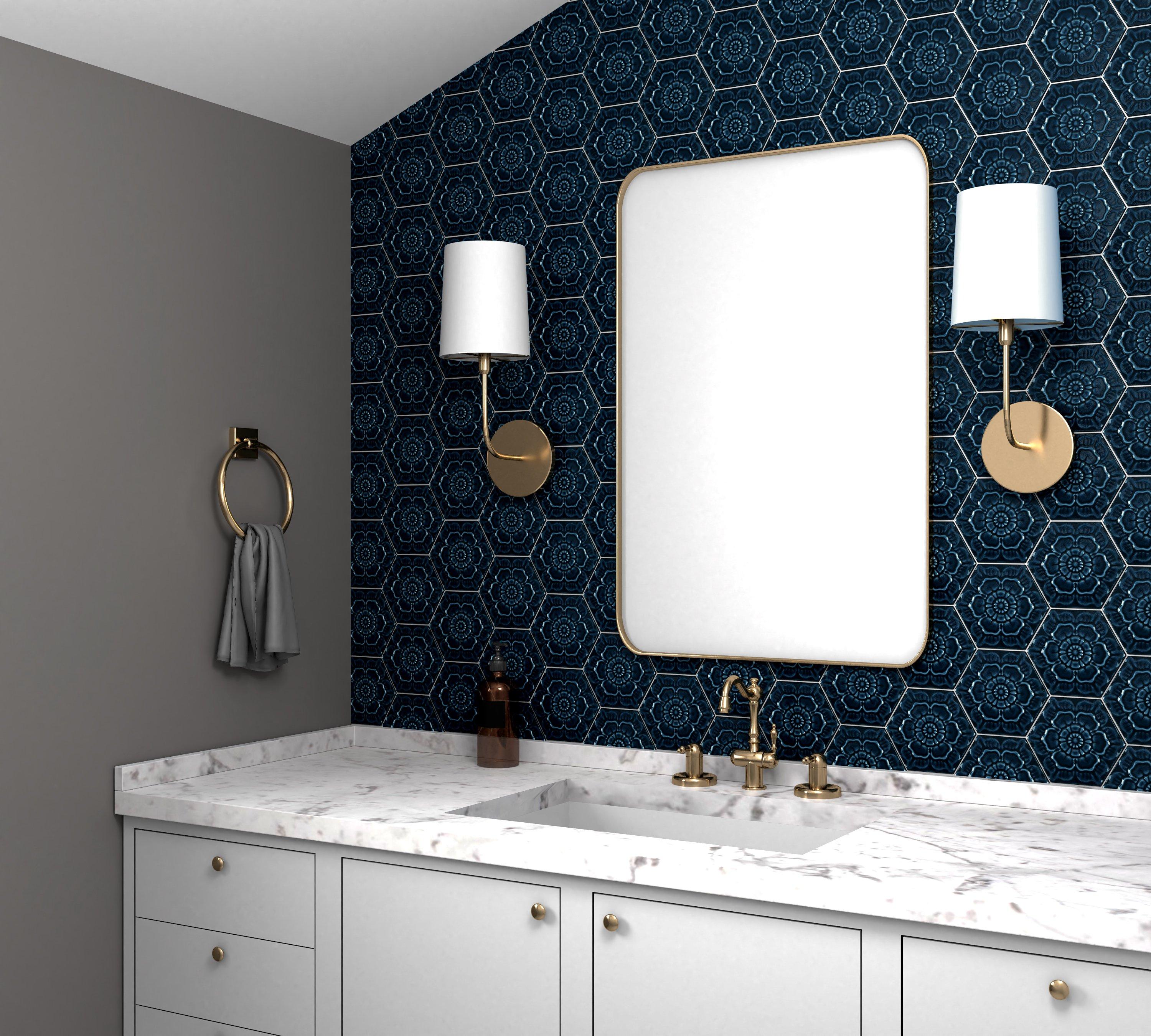 Gashira Indigo Hexagon Ceramic Tile