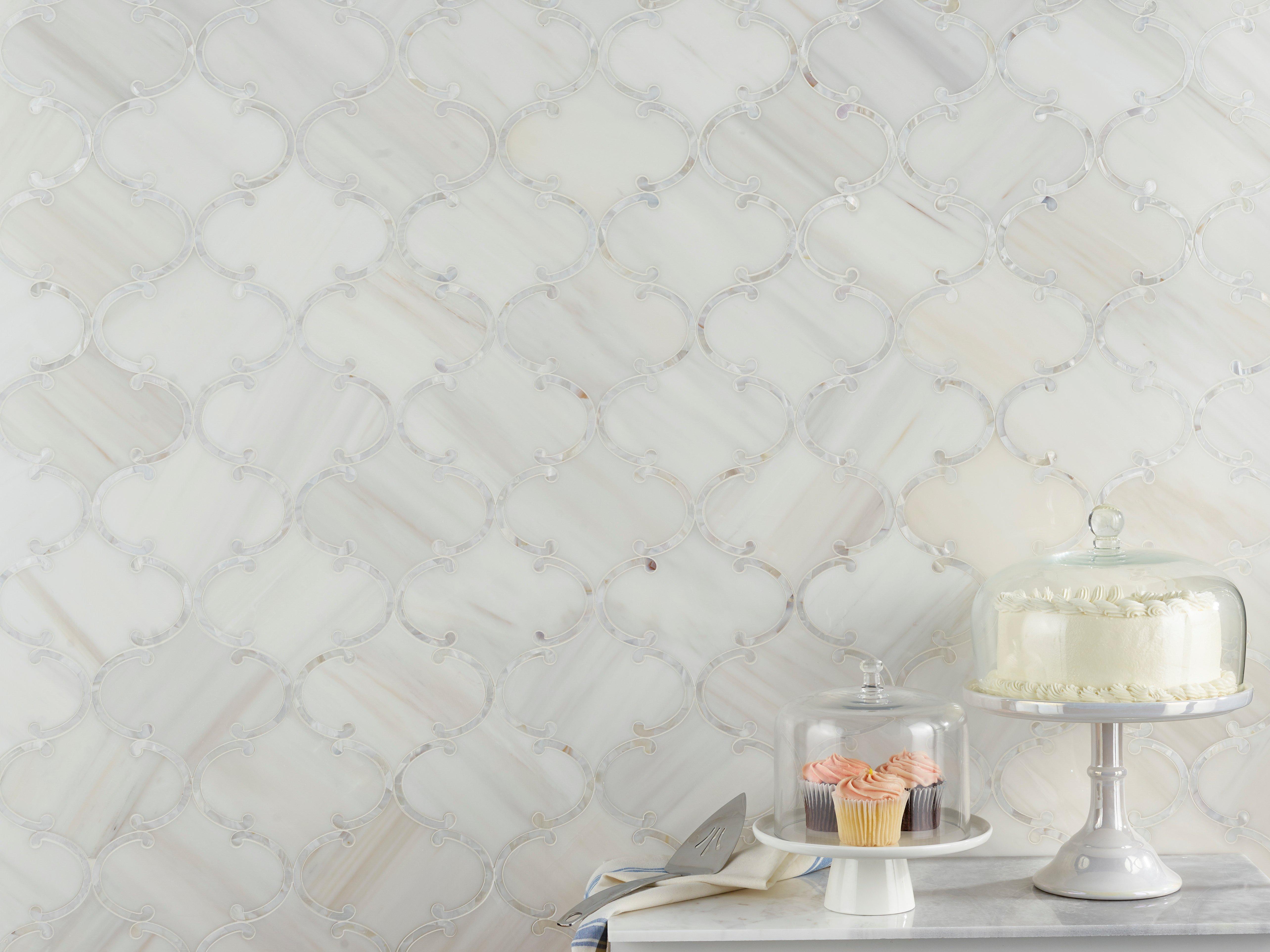 Dolomite White Marble and Mother of Pearl Waterjet Mosaic Tile in Pearl  Lace