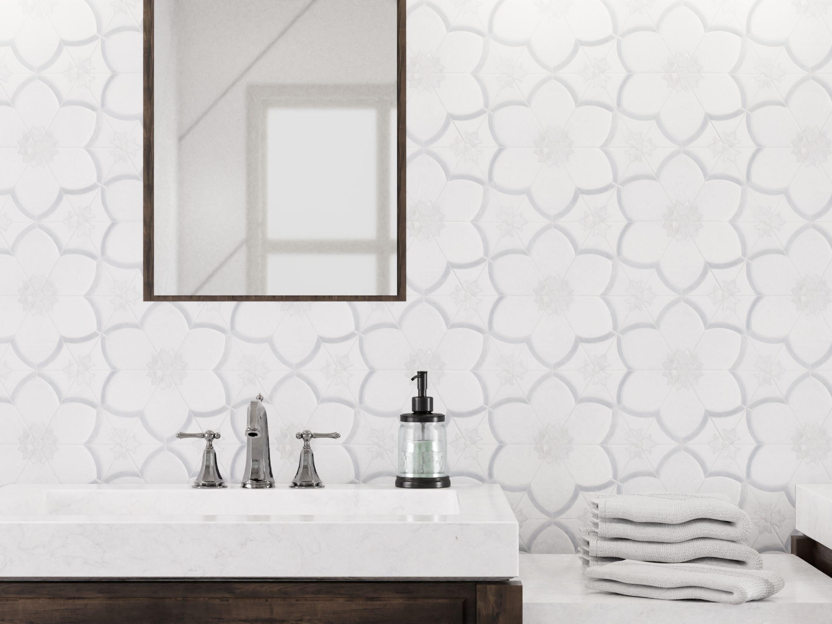 Flora II Thassos Latin Blue Mother of Pearl Waterjet Mosaic