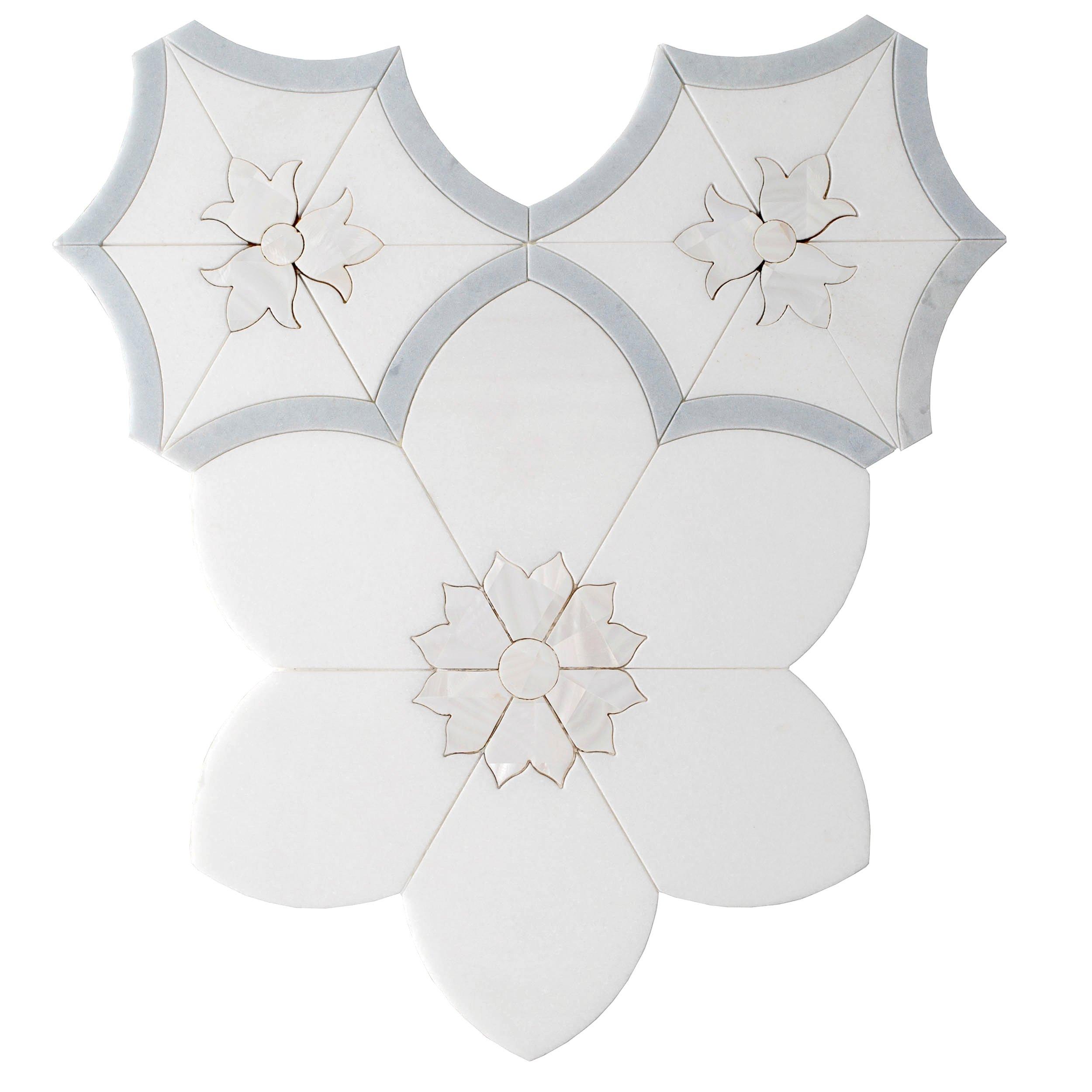 Flora II Thassos Latin Blue Mother of Pearl Waterjet Mosaic