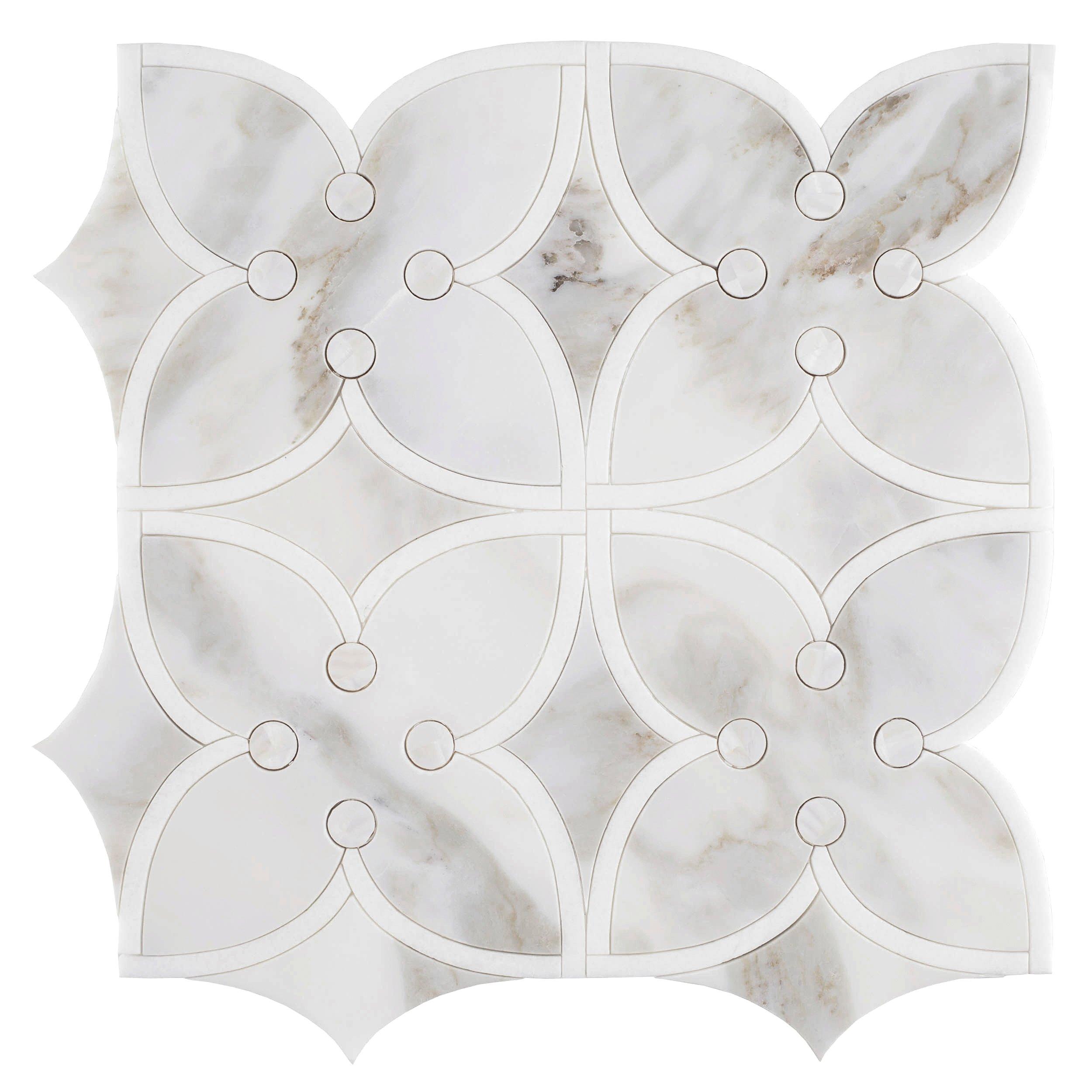 Jasmine Calacatta Mother of Pearl Thassos Waterjet Polished Marble Mosaic