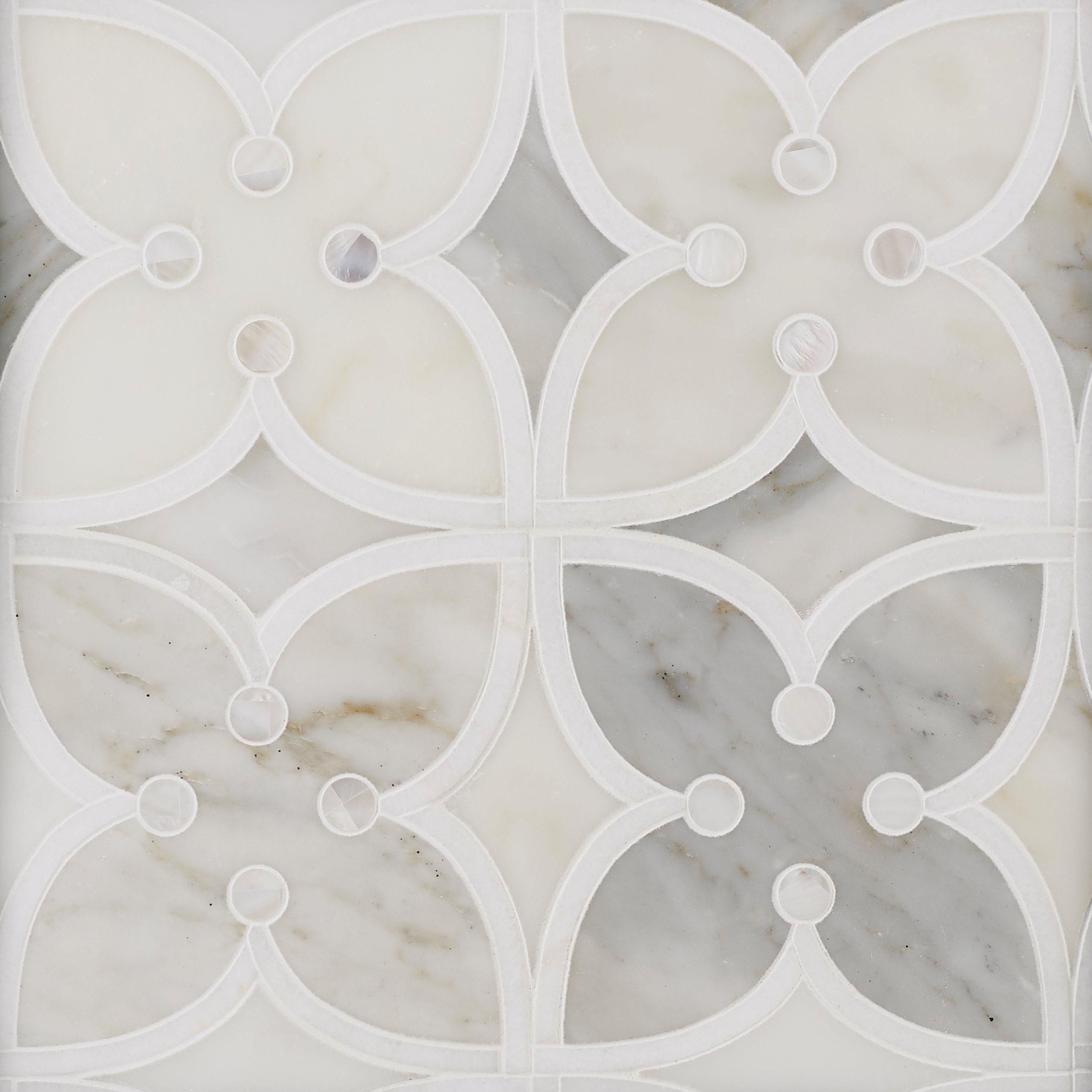 Jasmine Calacatta Mother of Pearl Thassos Waterjet Polished Marble Mosaic
