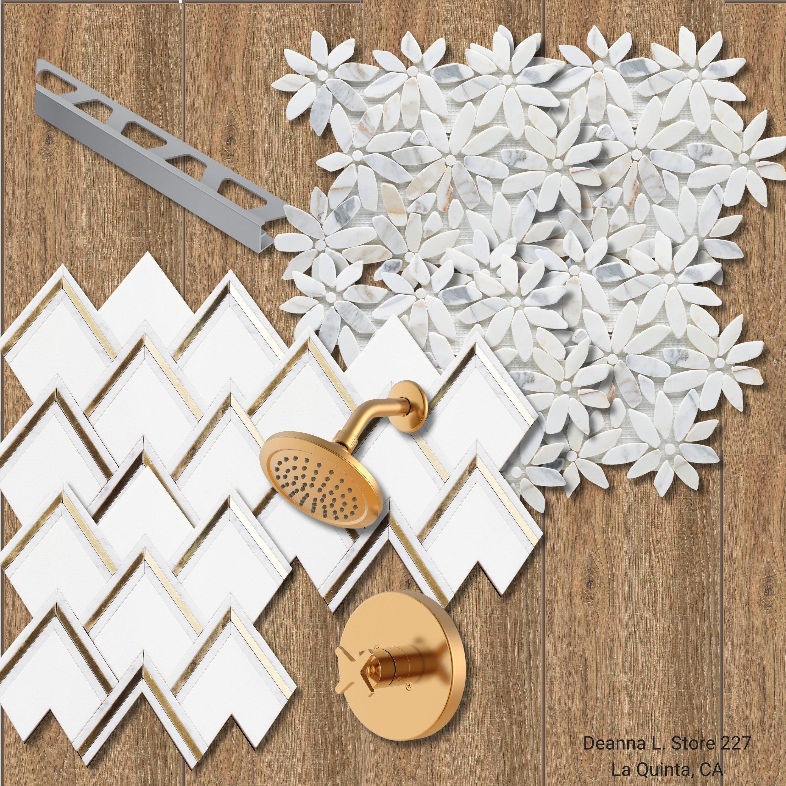 Bravos II Thassos Carrara Brass Waterjet Mosaic