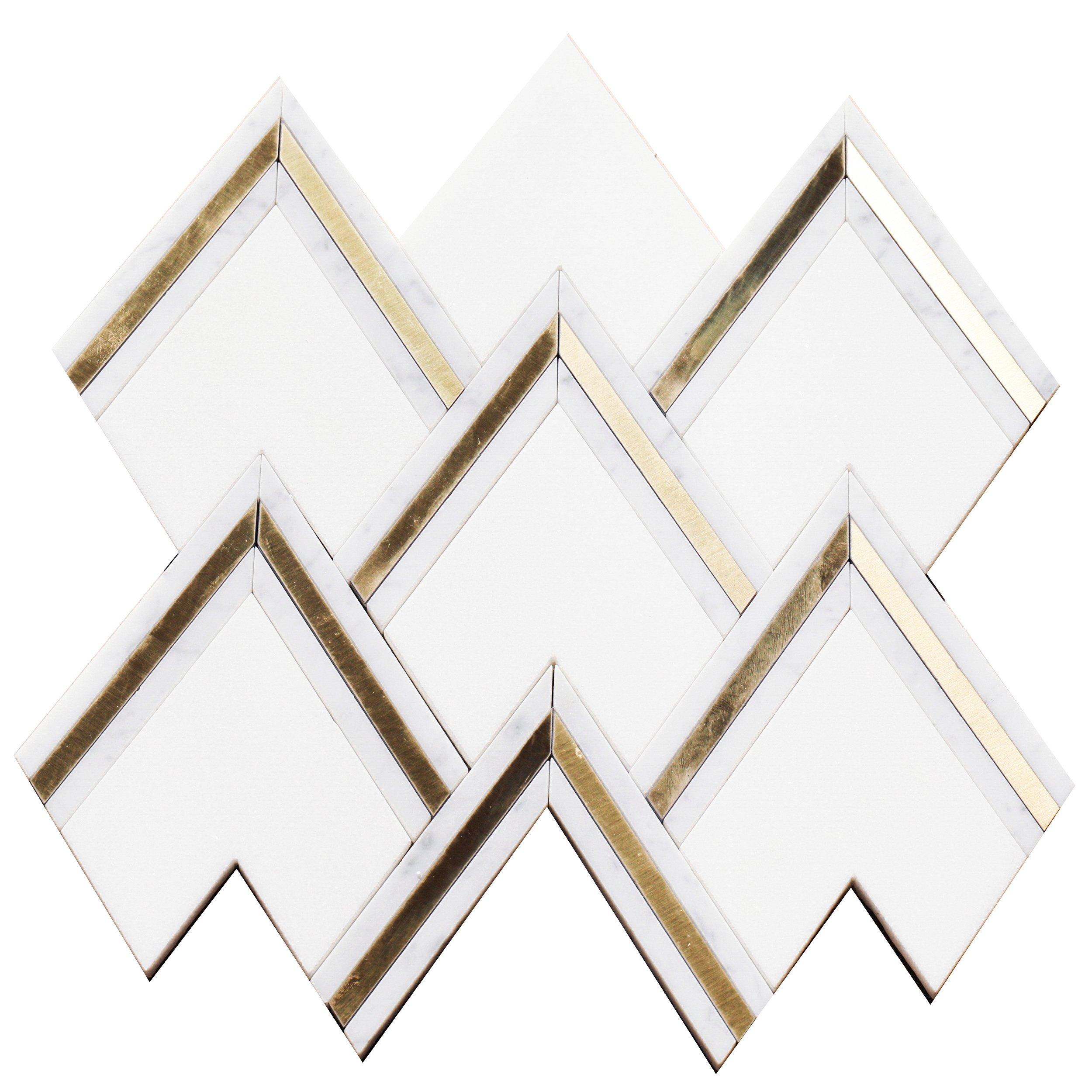 Bravos II Thassos Carrara Brass Waterjet Mosaic
