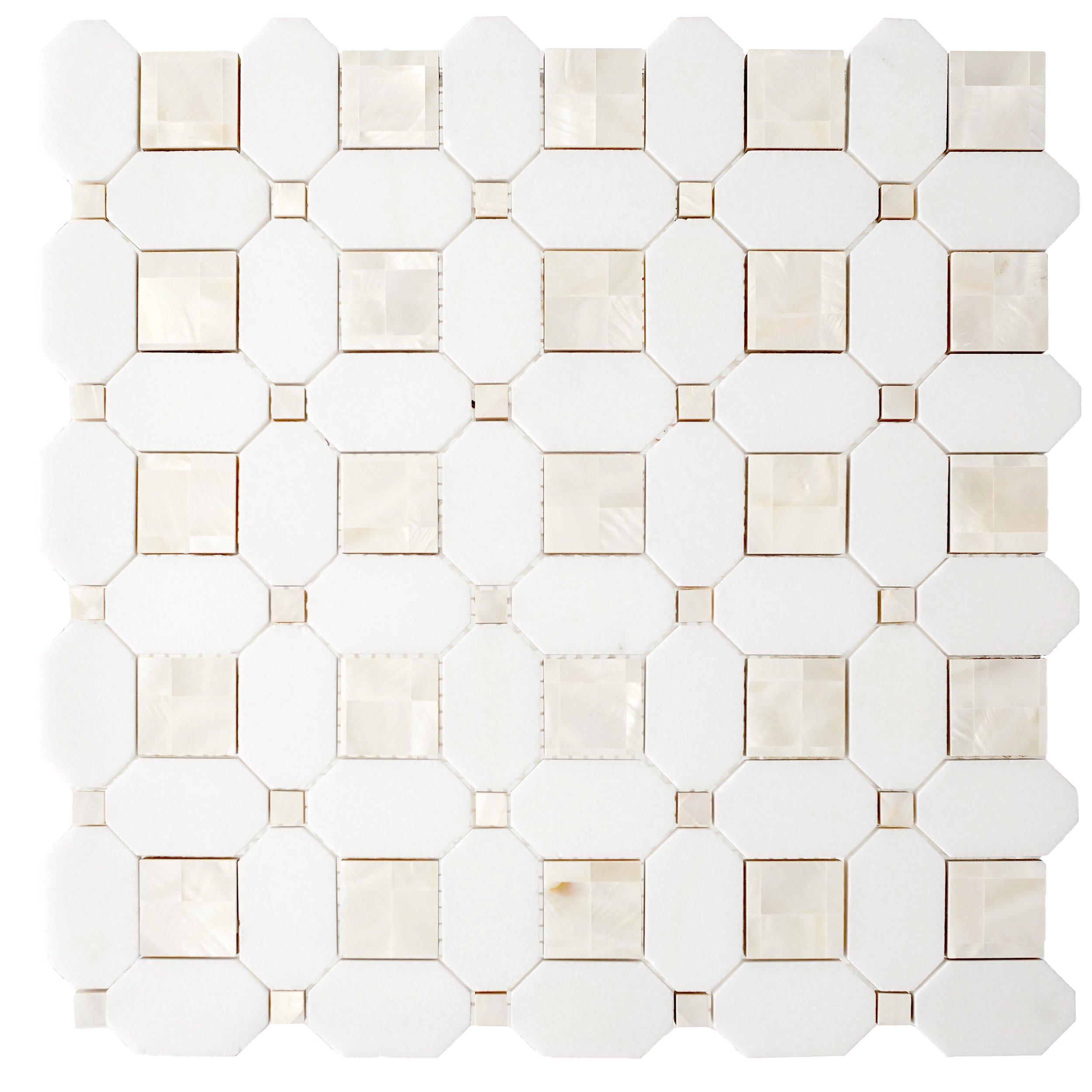 Thassos and Mother of Pearl II Basket Weave Marble Mosaic