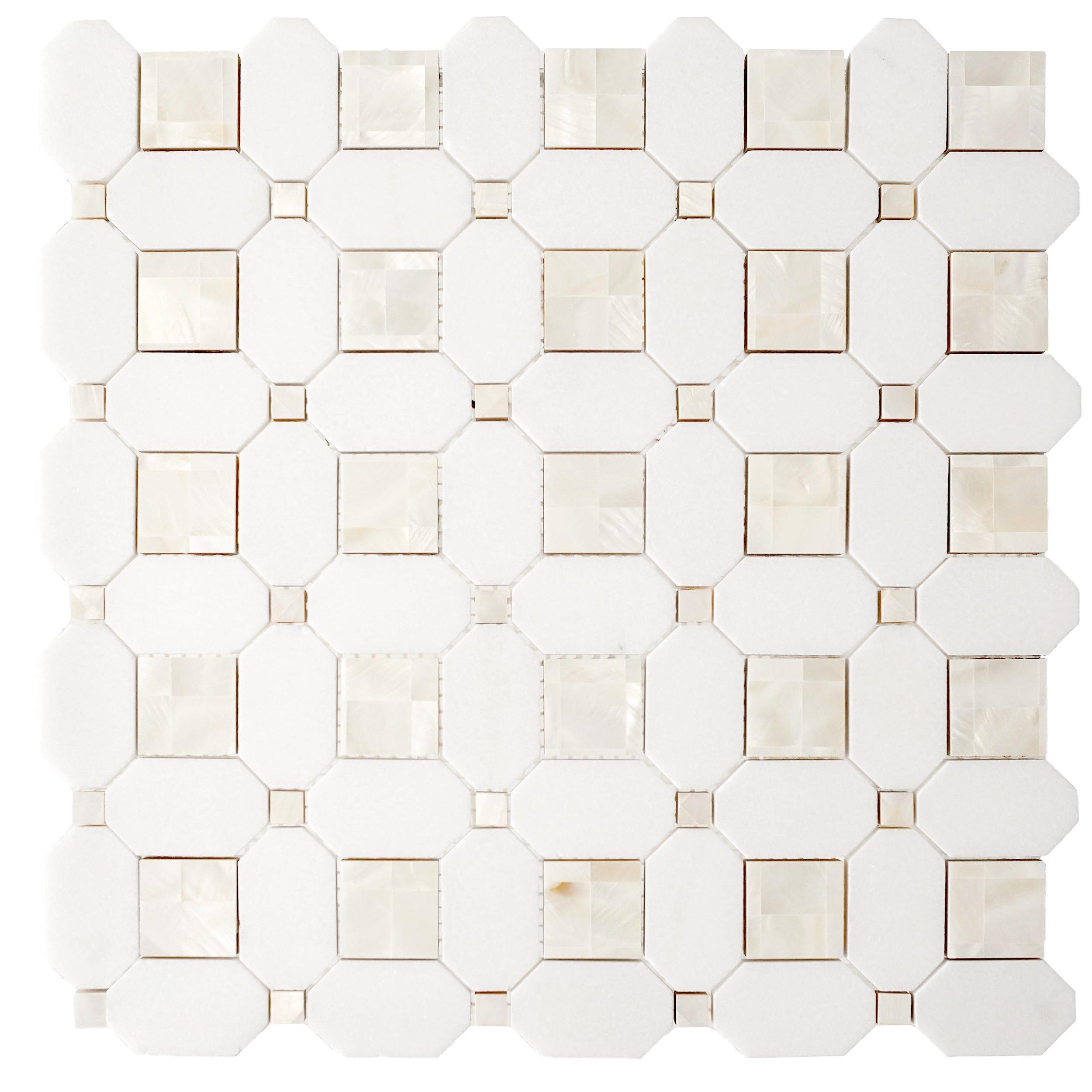 Thassos Mother of Pearl Basketweave Polished Marble Mosaic