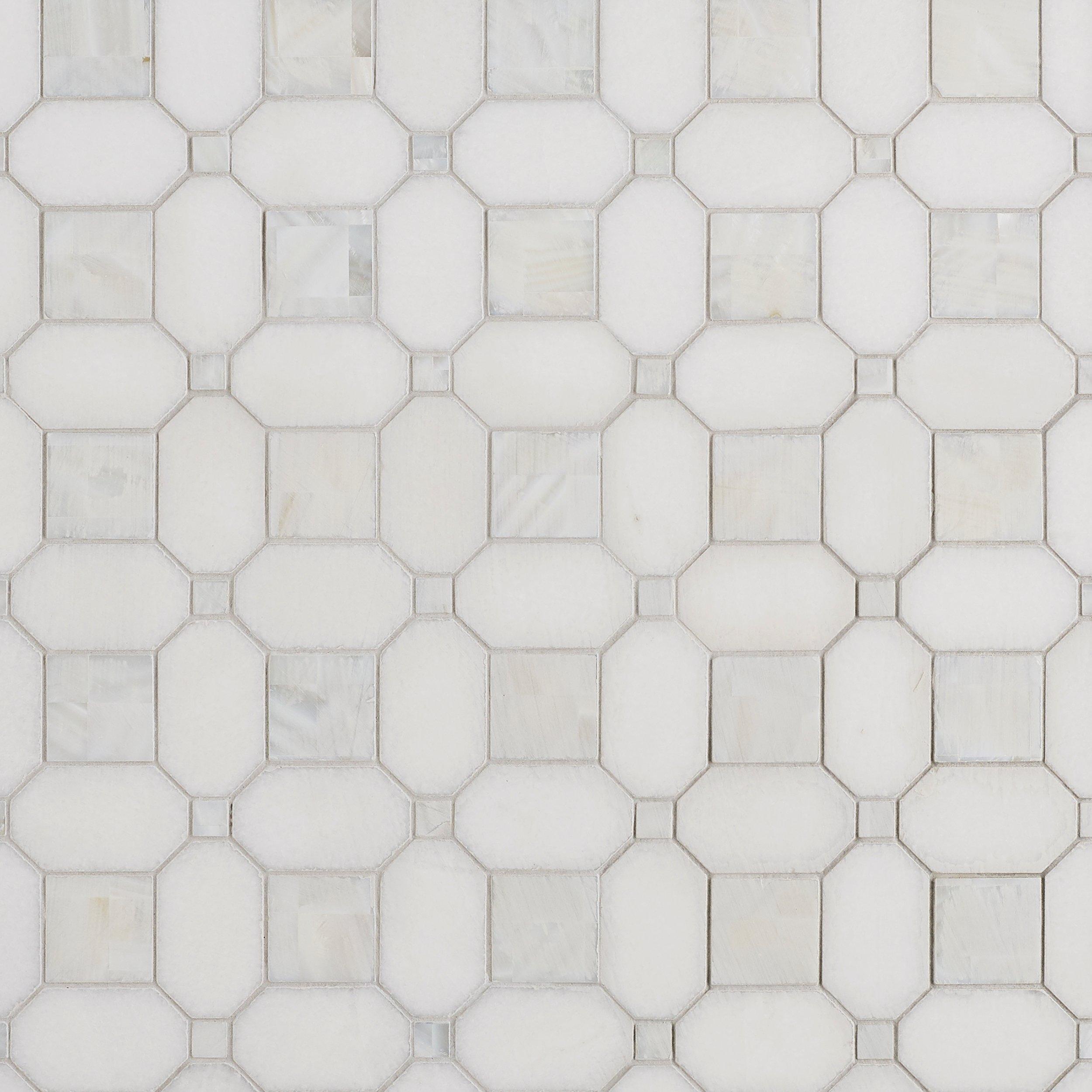 Thassos Mother of Pearl Basketweave Polished Marble Mosaic