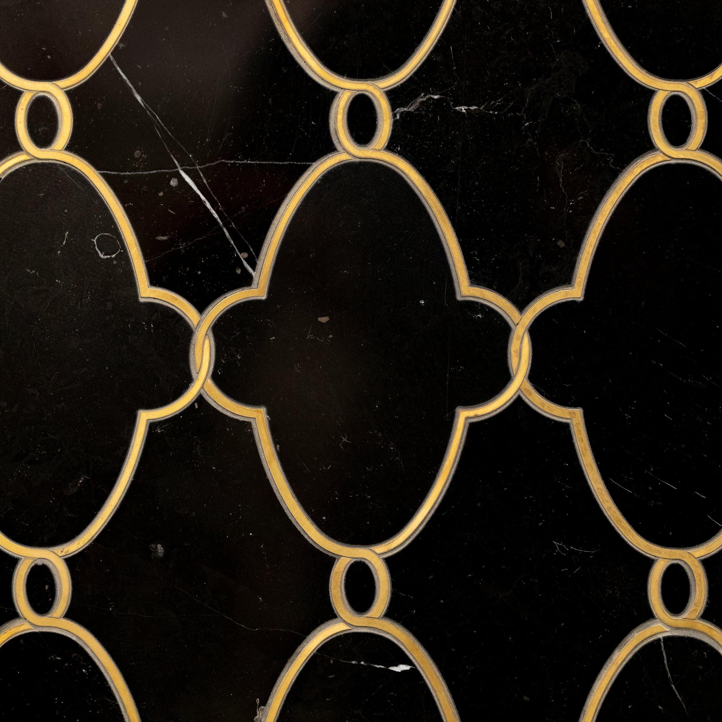 Gatsby II Black Jade and Brass Waterjet Marble Mosaic