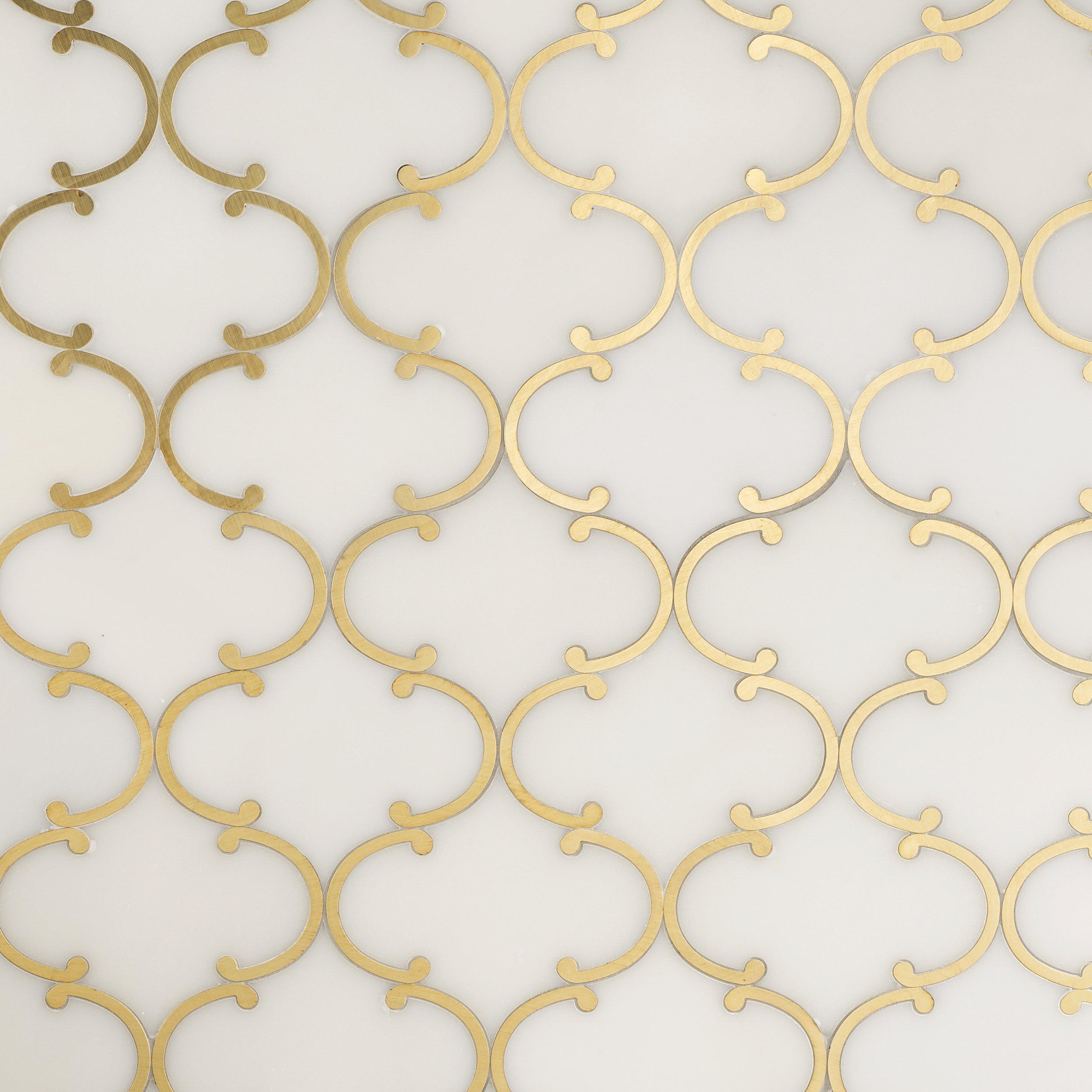Dionysus II Royal White Marble and Brass Waterjet Mosaic