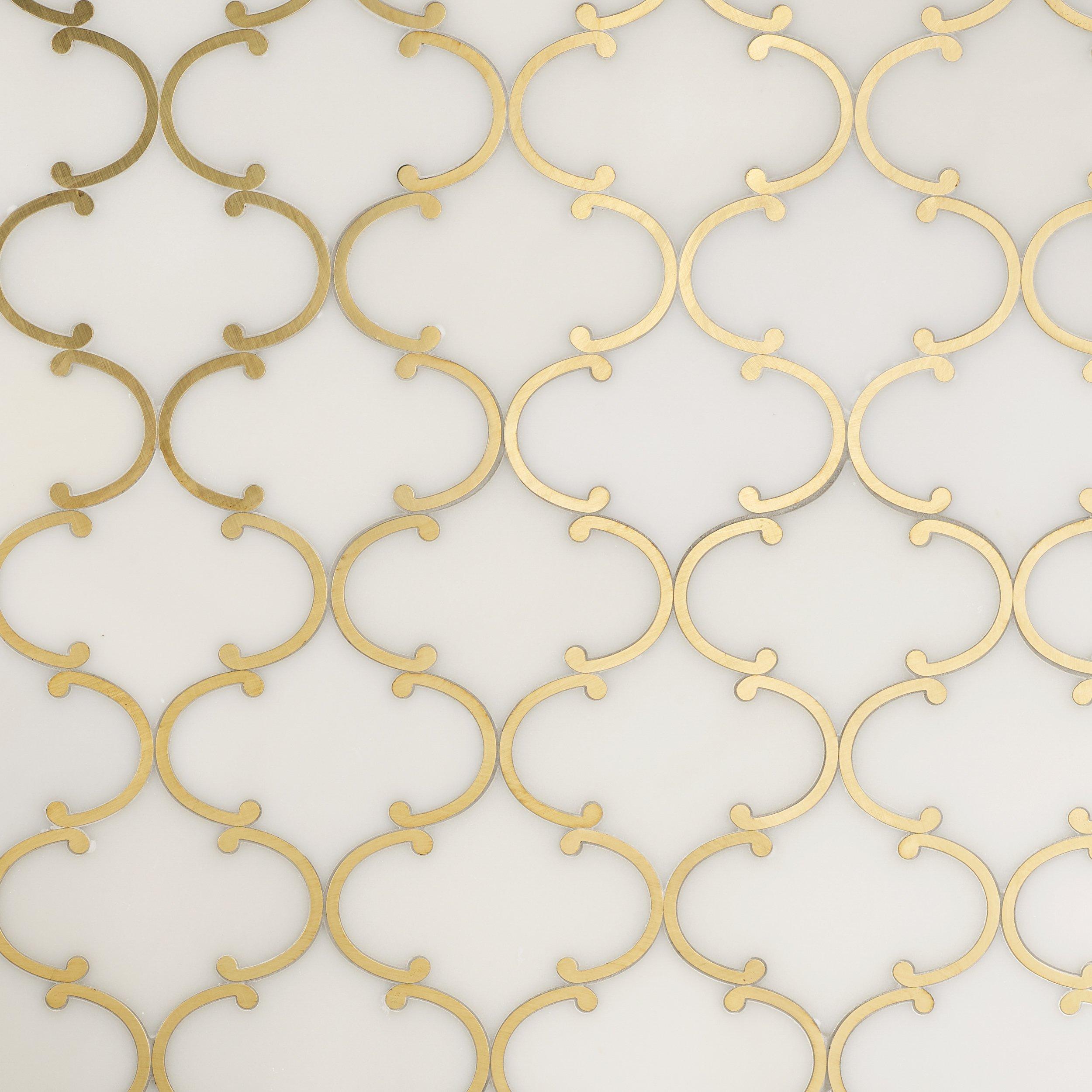 Dionysus Royal White Brass Waterjet Marble Mosaic