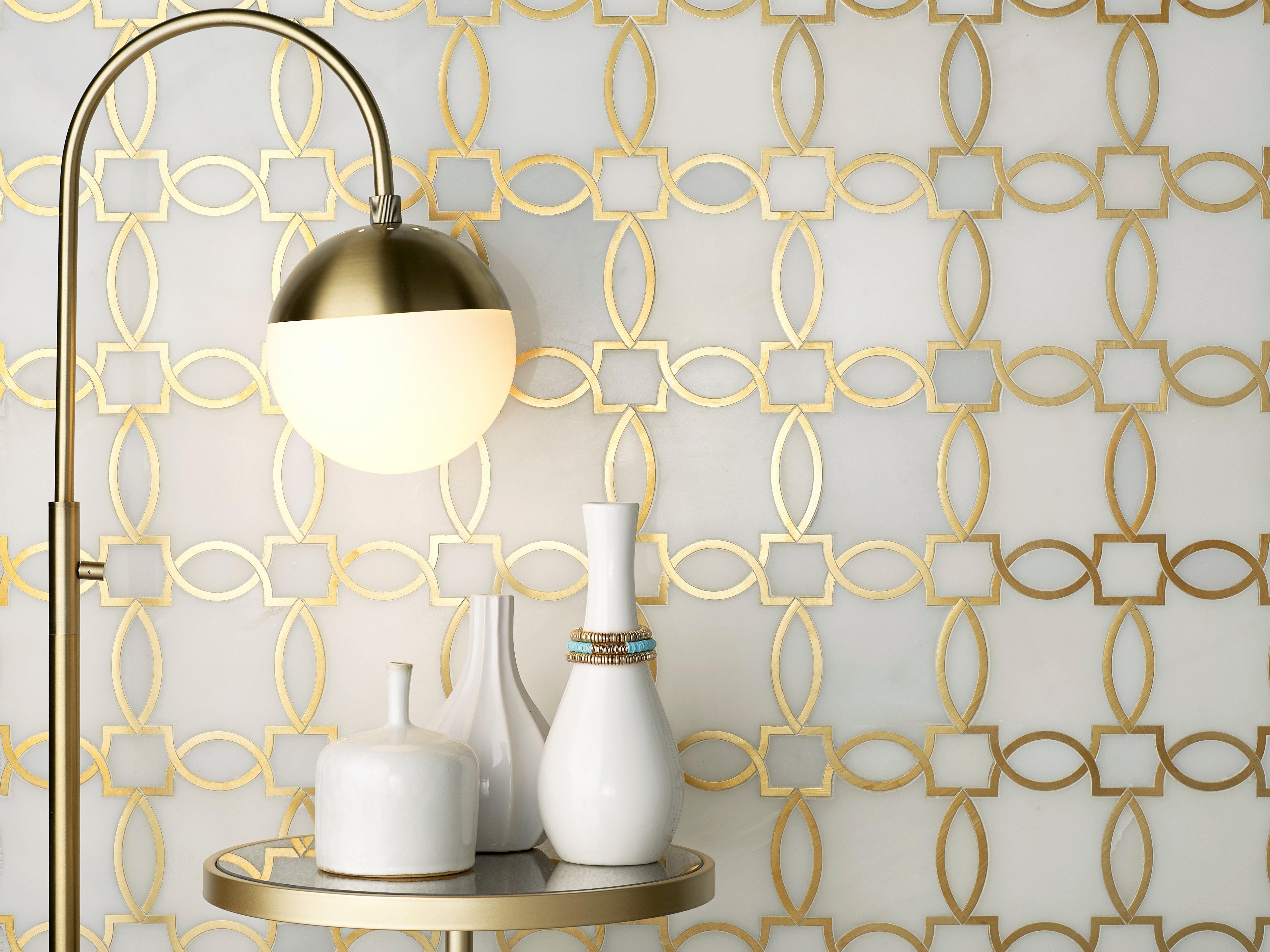 Phoenix II Royal White Brass Waterjet Marble Mosaic