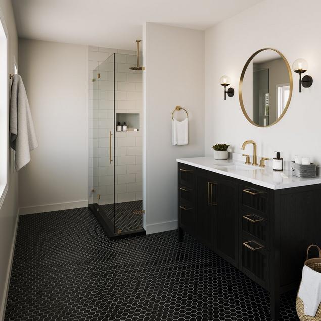 Black hexagon bathroom floor tile