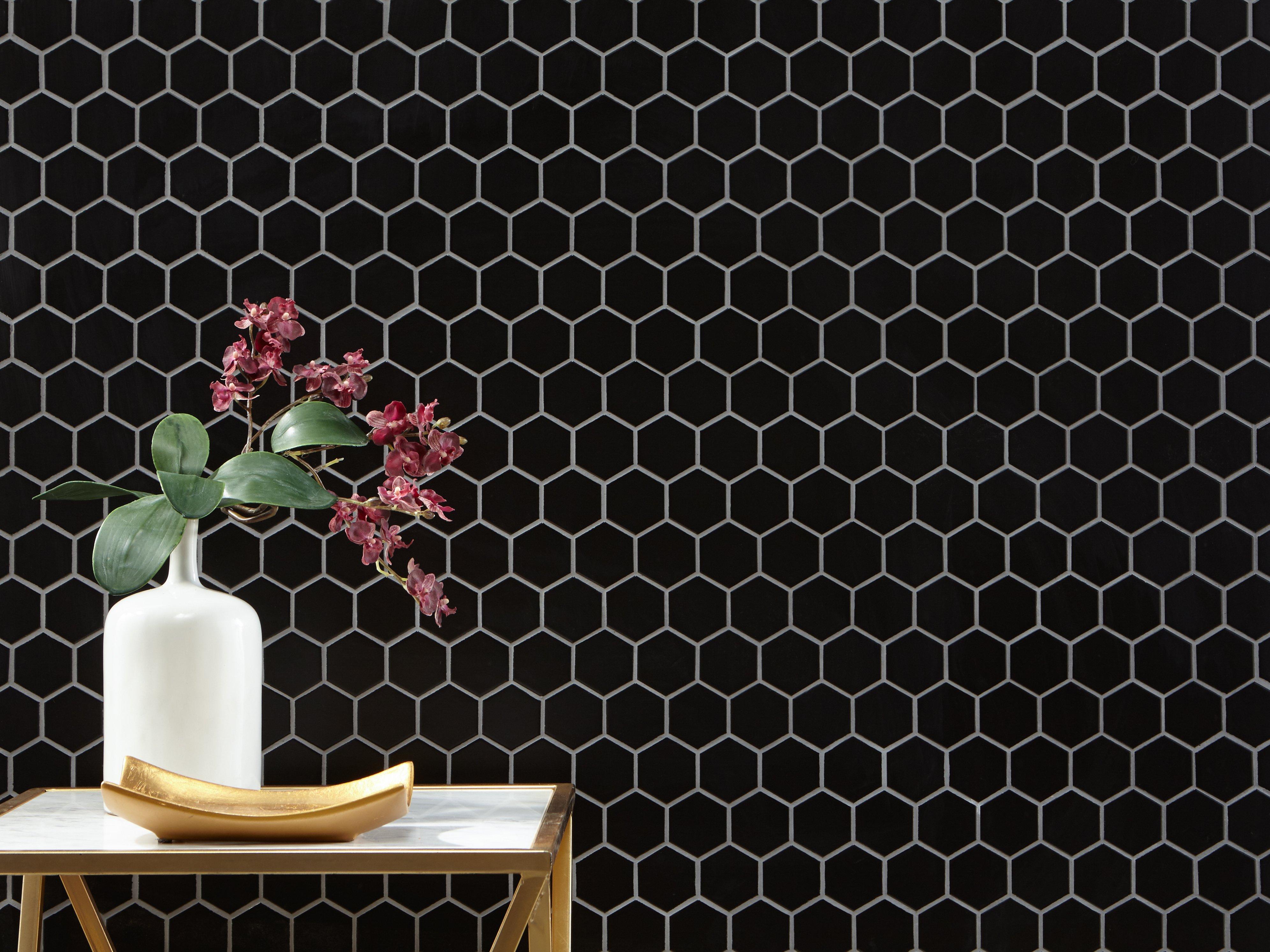 Black Matte 2 In Hexagon Porcelain Mosaic Tile Floor And Decor 3202