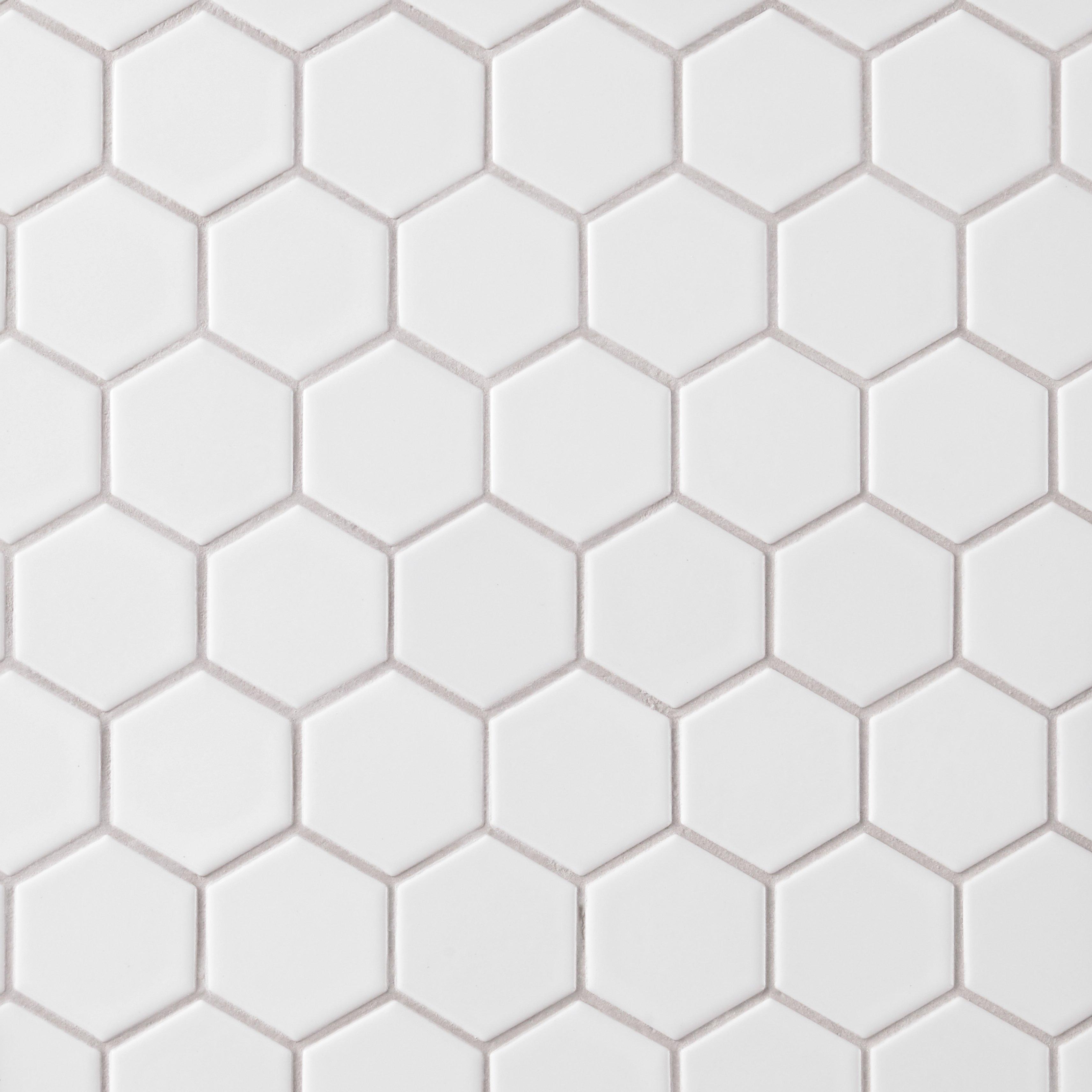 Satin White Matte 2 in. Hexagon Porcelain Mosaic