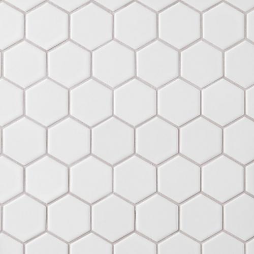 Satin White Matte 2 In Hexagon, Hex Tile Flooring