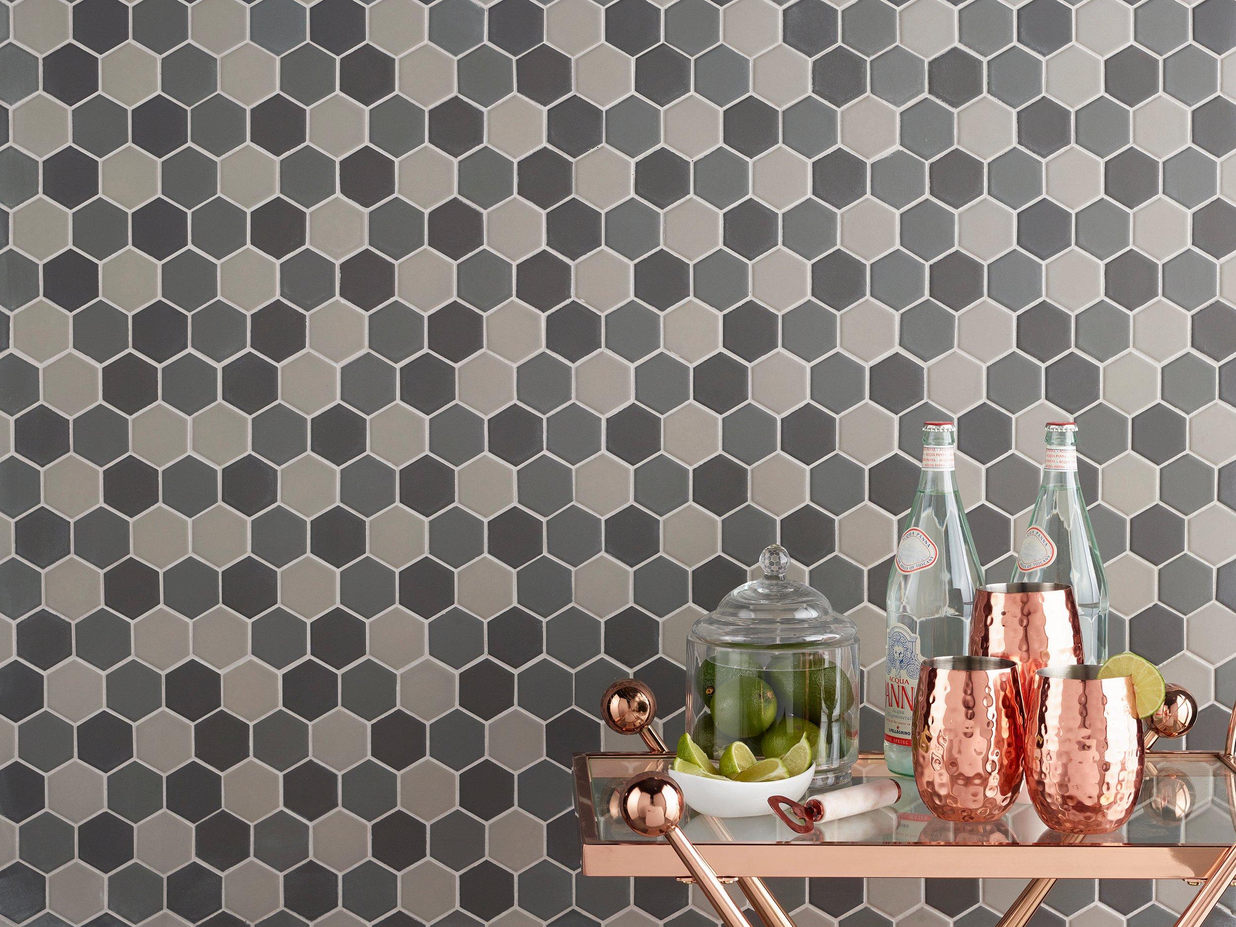 Festival Dark Blend Matte 2 in. Hexagon Porcelain Mosaic