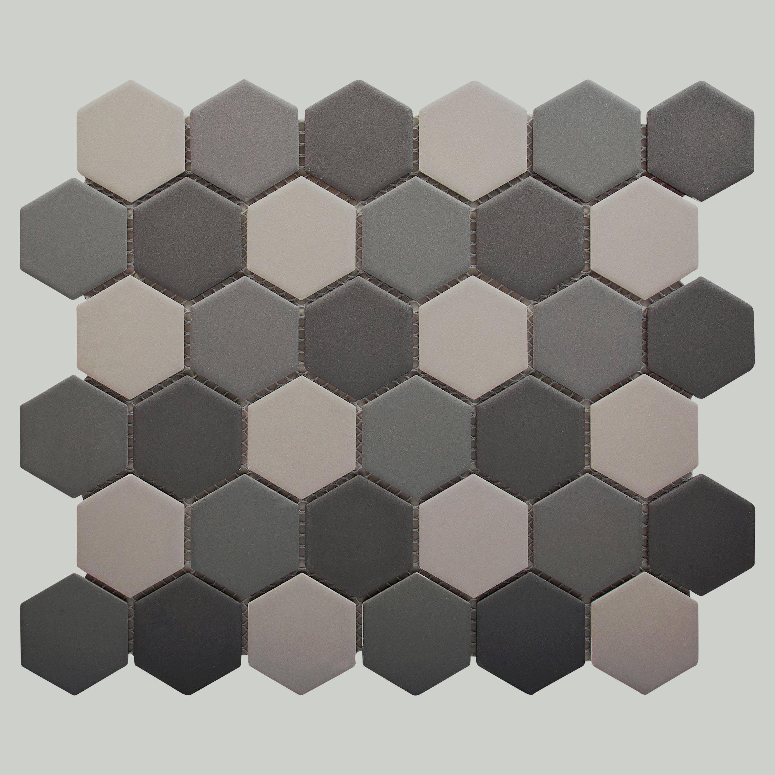 Festival Dark Blend Matte 2 in. Hexagon Porcelain Mosaic