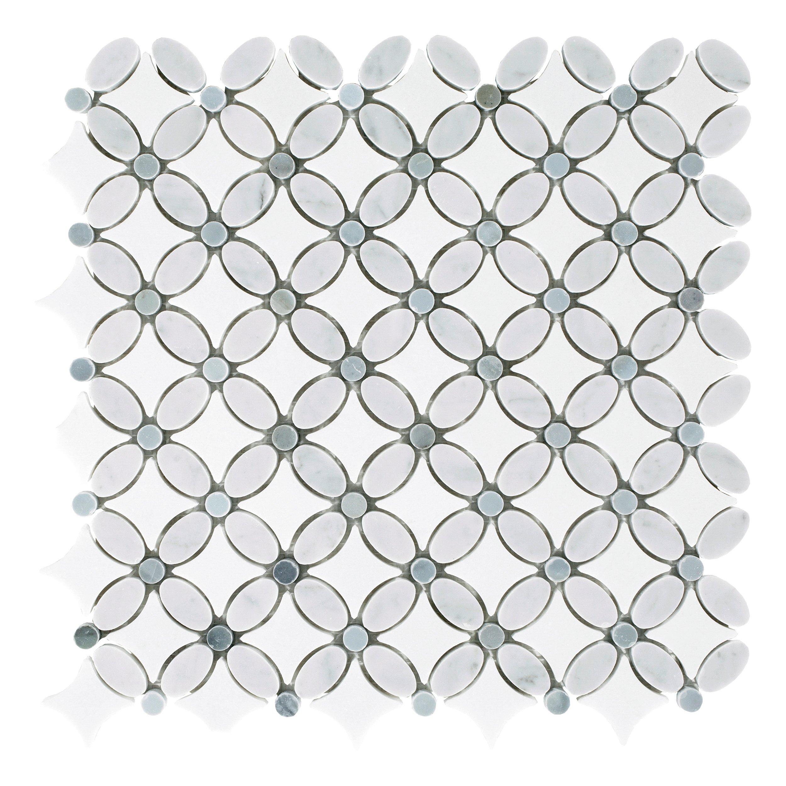 Moonstone Flower Bianco Carrara Thassos Waterjet Marble Mosaic