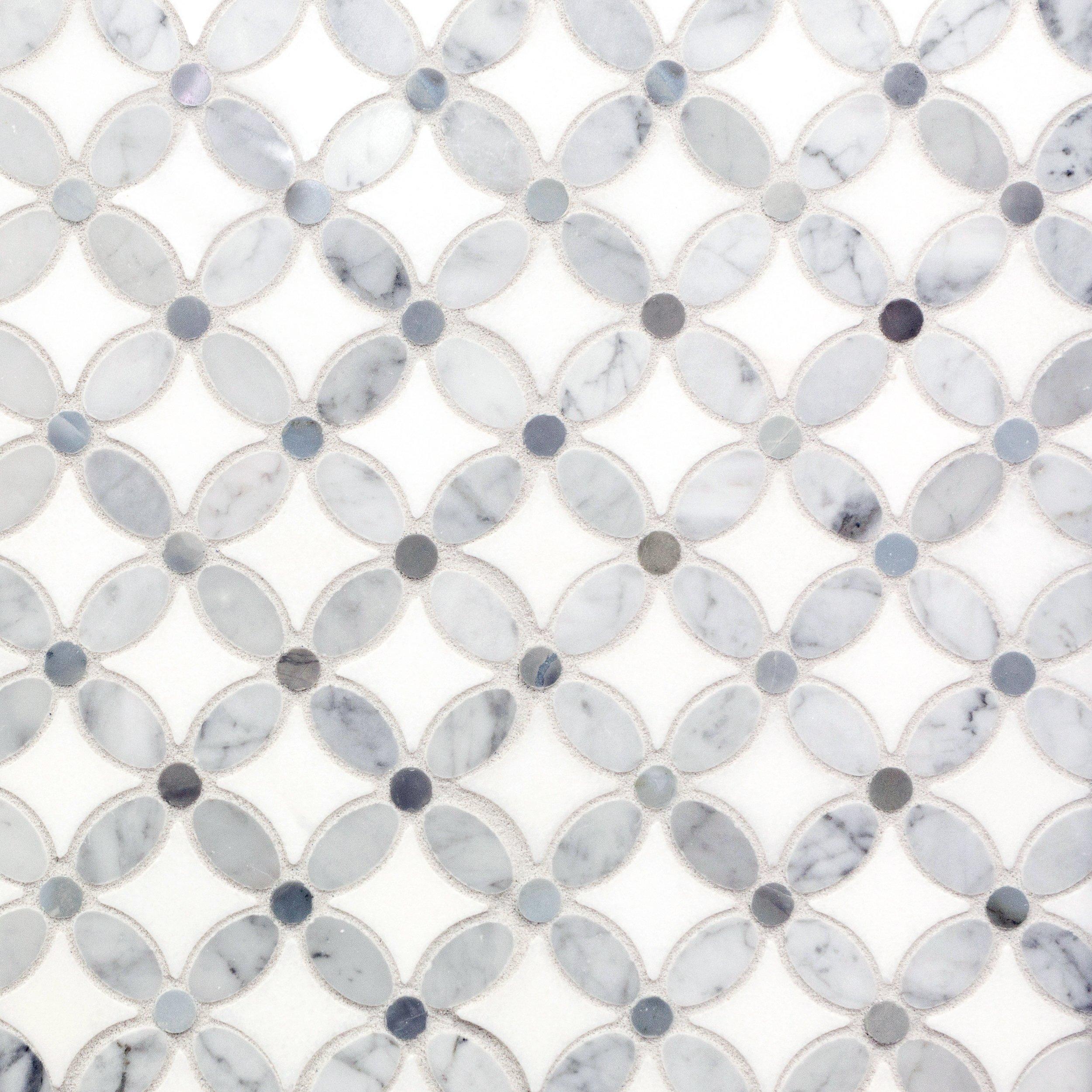Moonstone Flower Bianco Carrara Thassos Waterjet Marble Mosaic