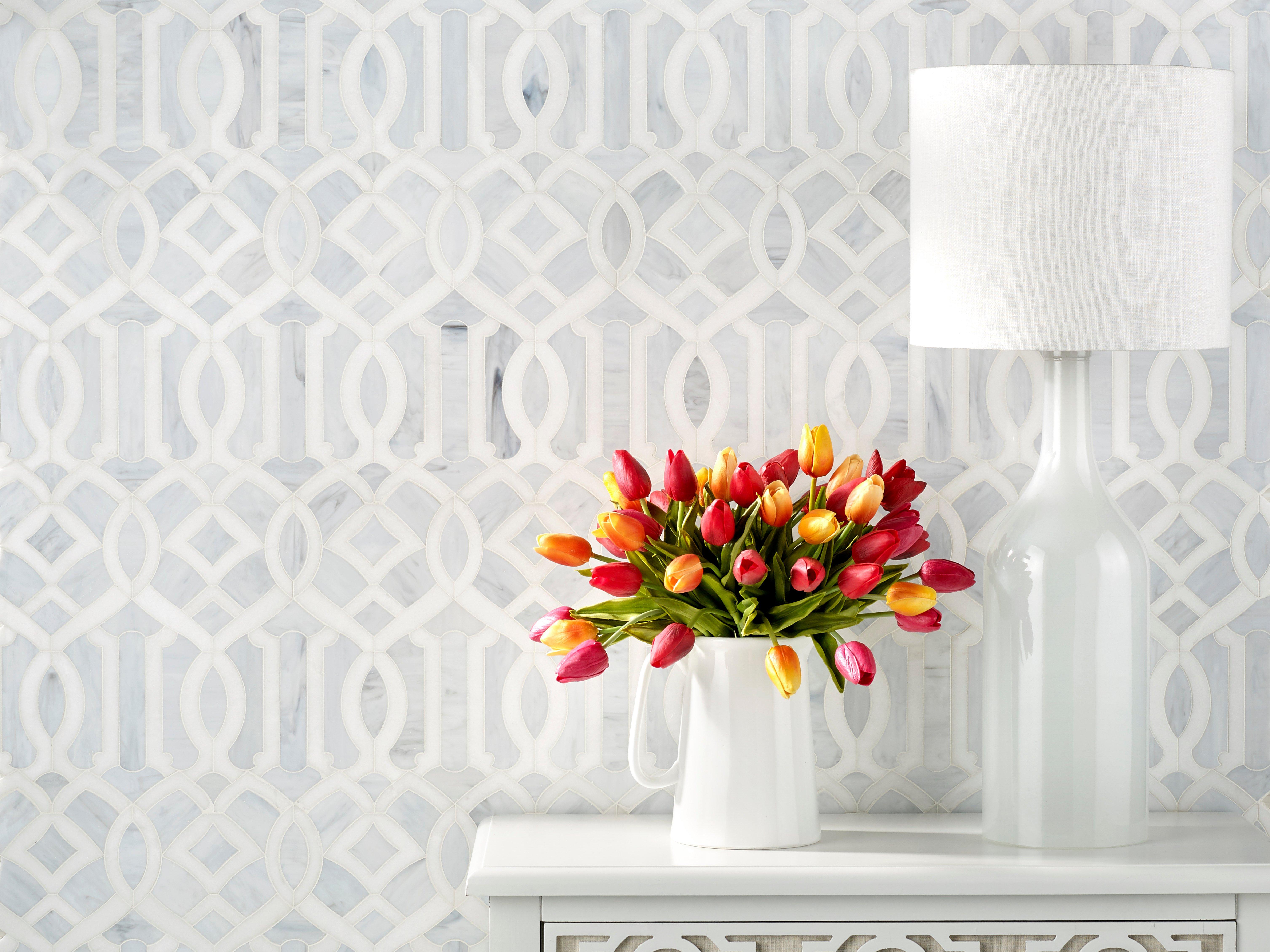 Caterina Thassos Art Glass Waterjet Marble Mosaic