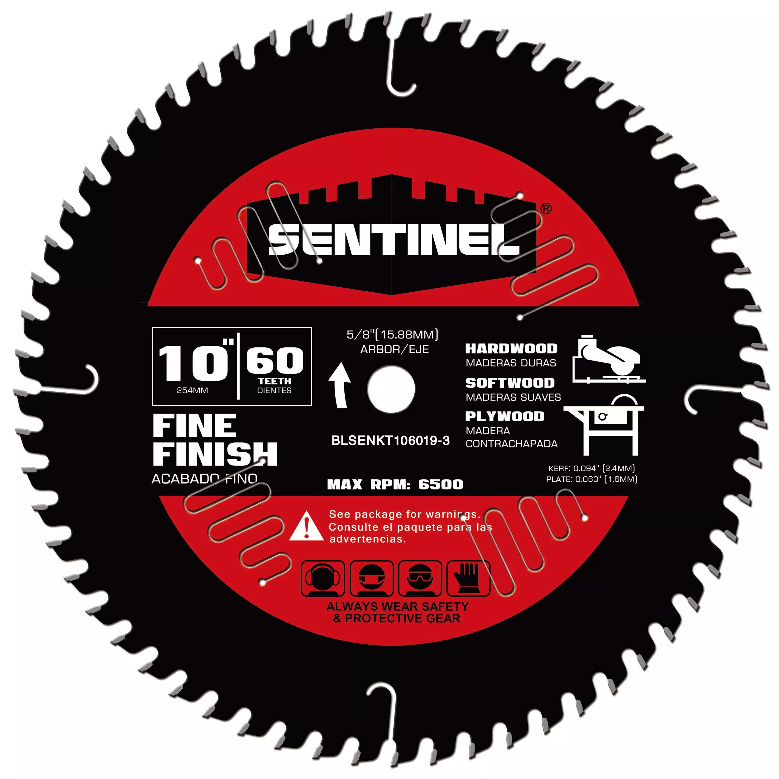 Sentinel 10in. 60T Wood Blade