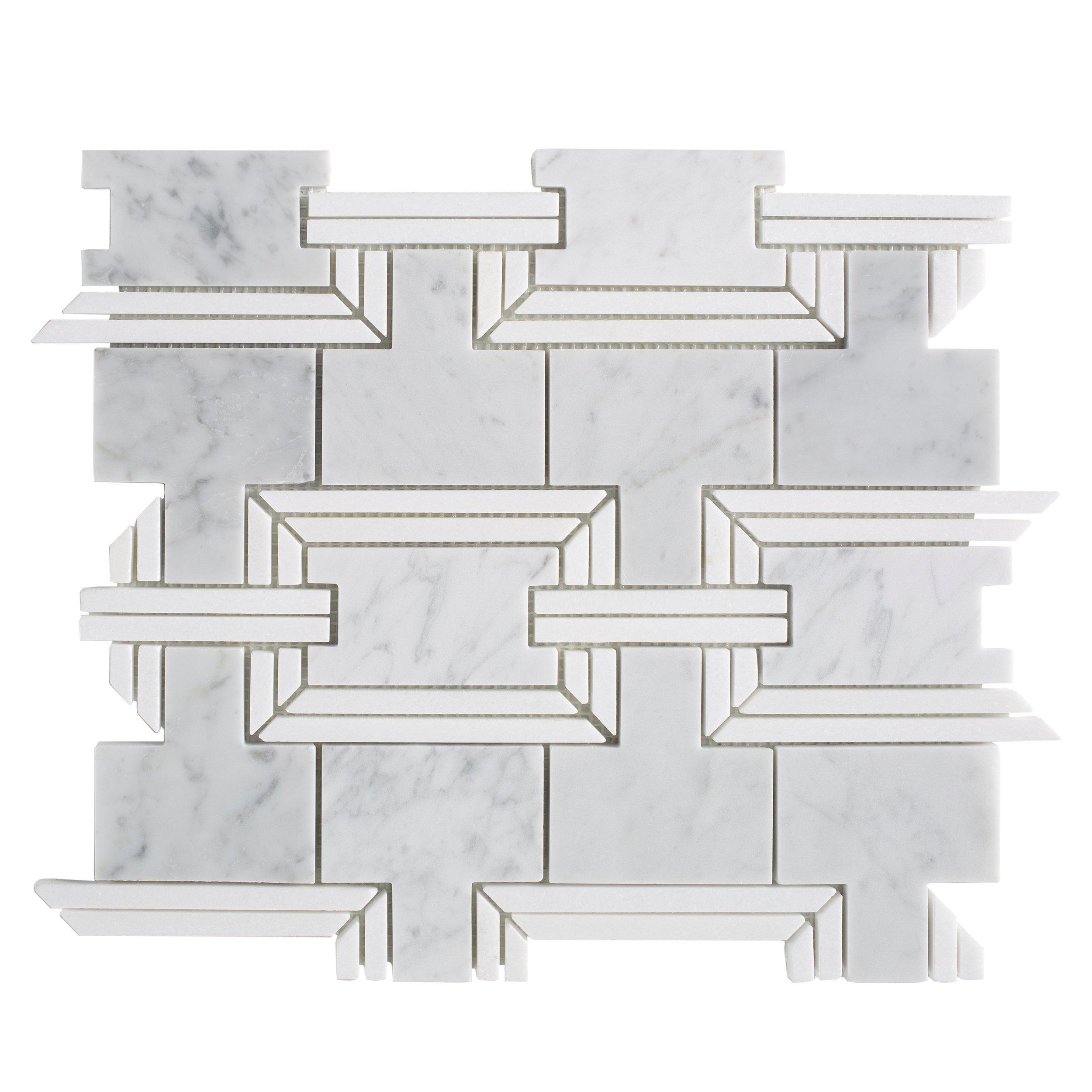 Ansel Thassos and Bianco Carrara Marble Waterjet Mosaic