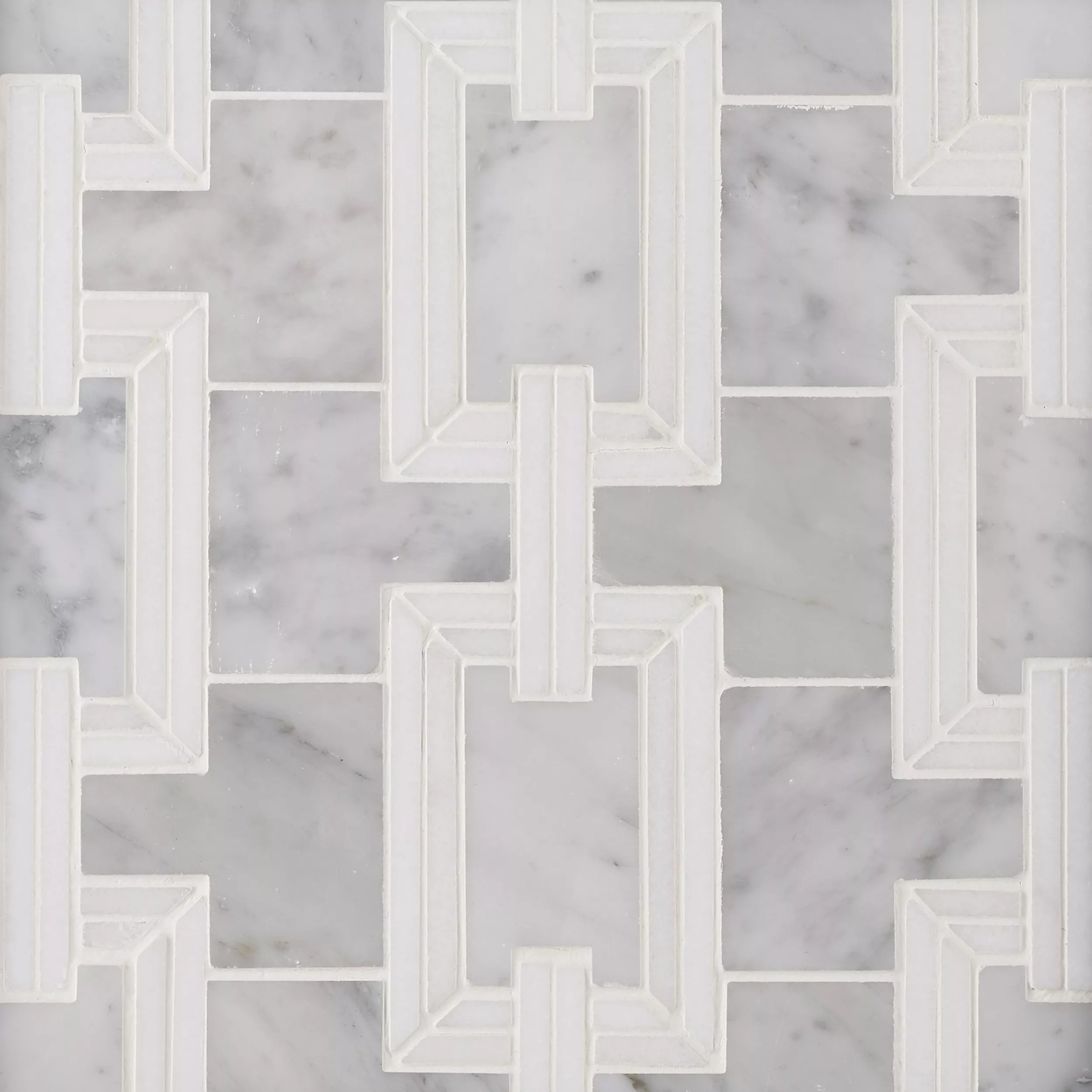 Ansel Thassos and Bianco Carrara Marble Waterjet Mosaic