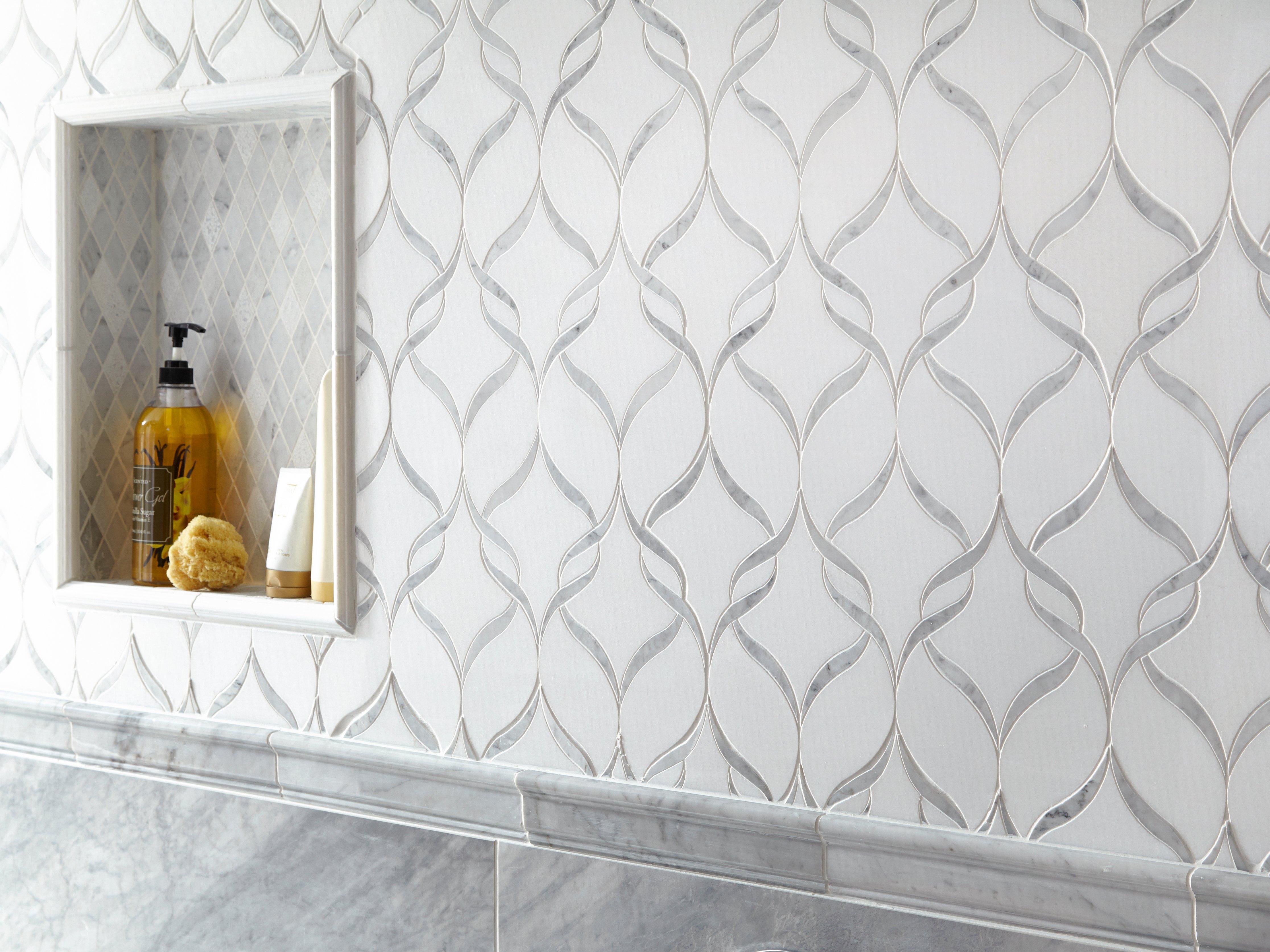 Hera Ii Thassos And Bianco Carrara Polished Marble Waterjet Mosaic Floor And Decor