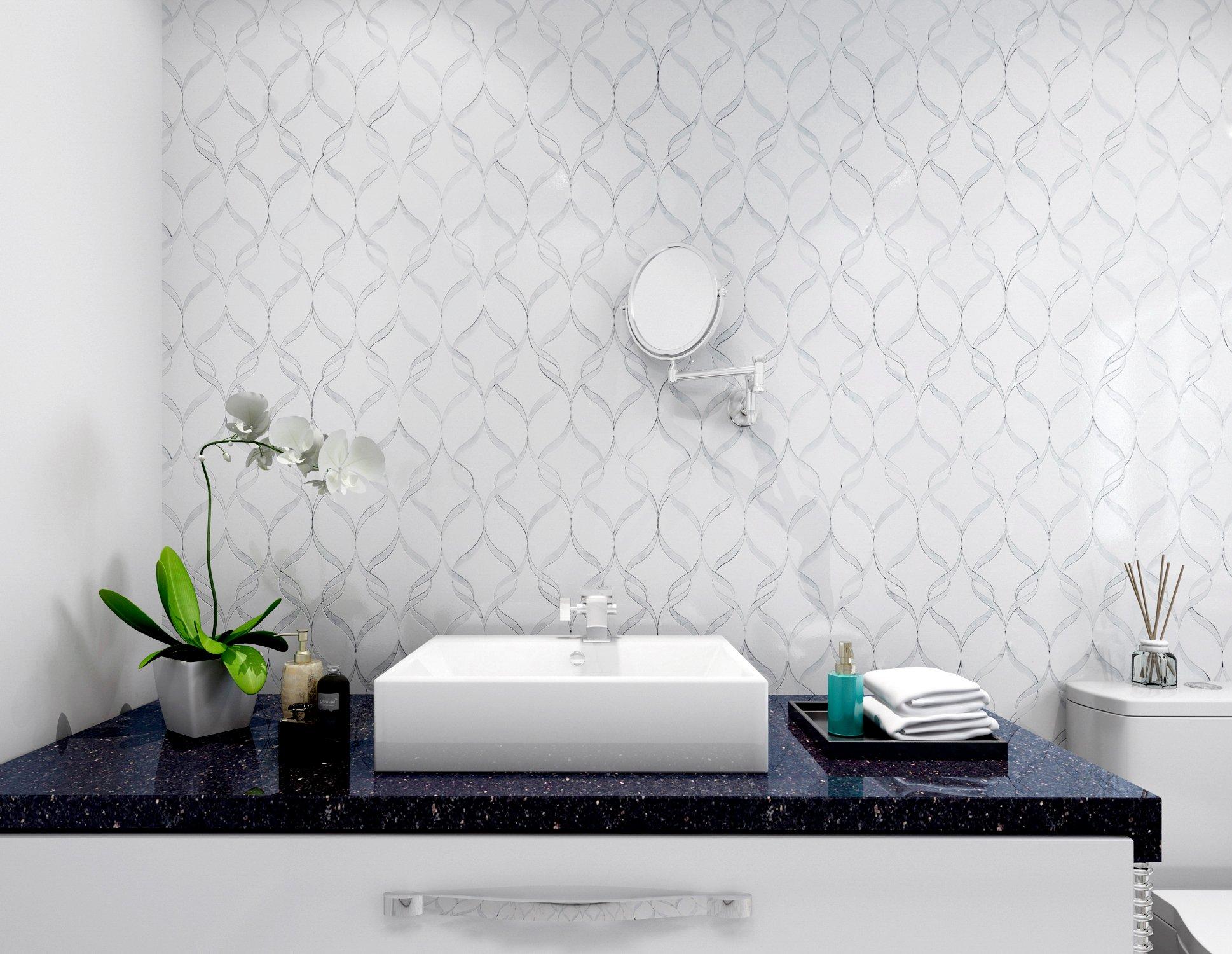 Hera II Thassos and Bianco Carrara Polished Marble Waterjet Mosaic