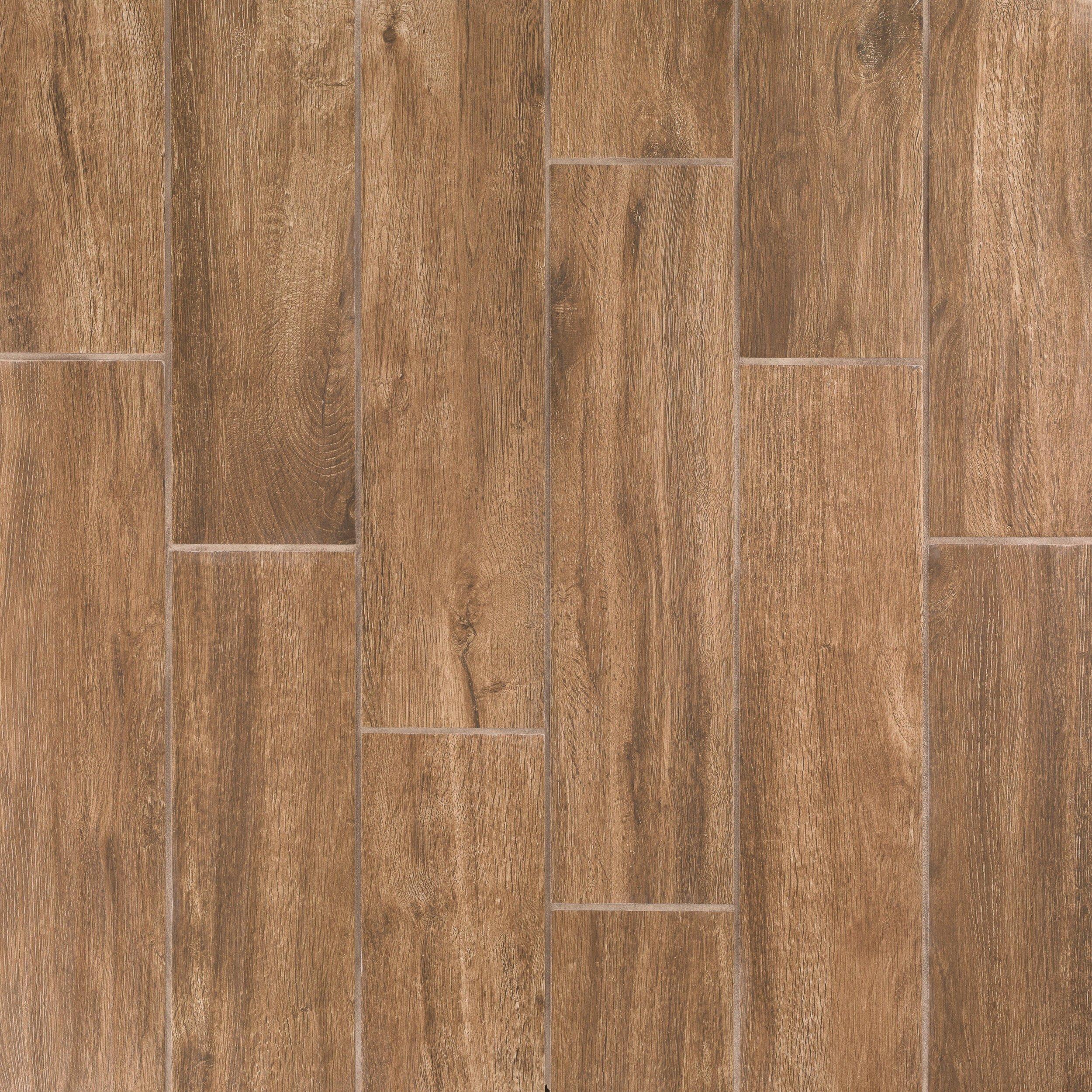 Burton Oak III Wood Plank Porcelain Tile Brown Tile Floor and