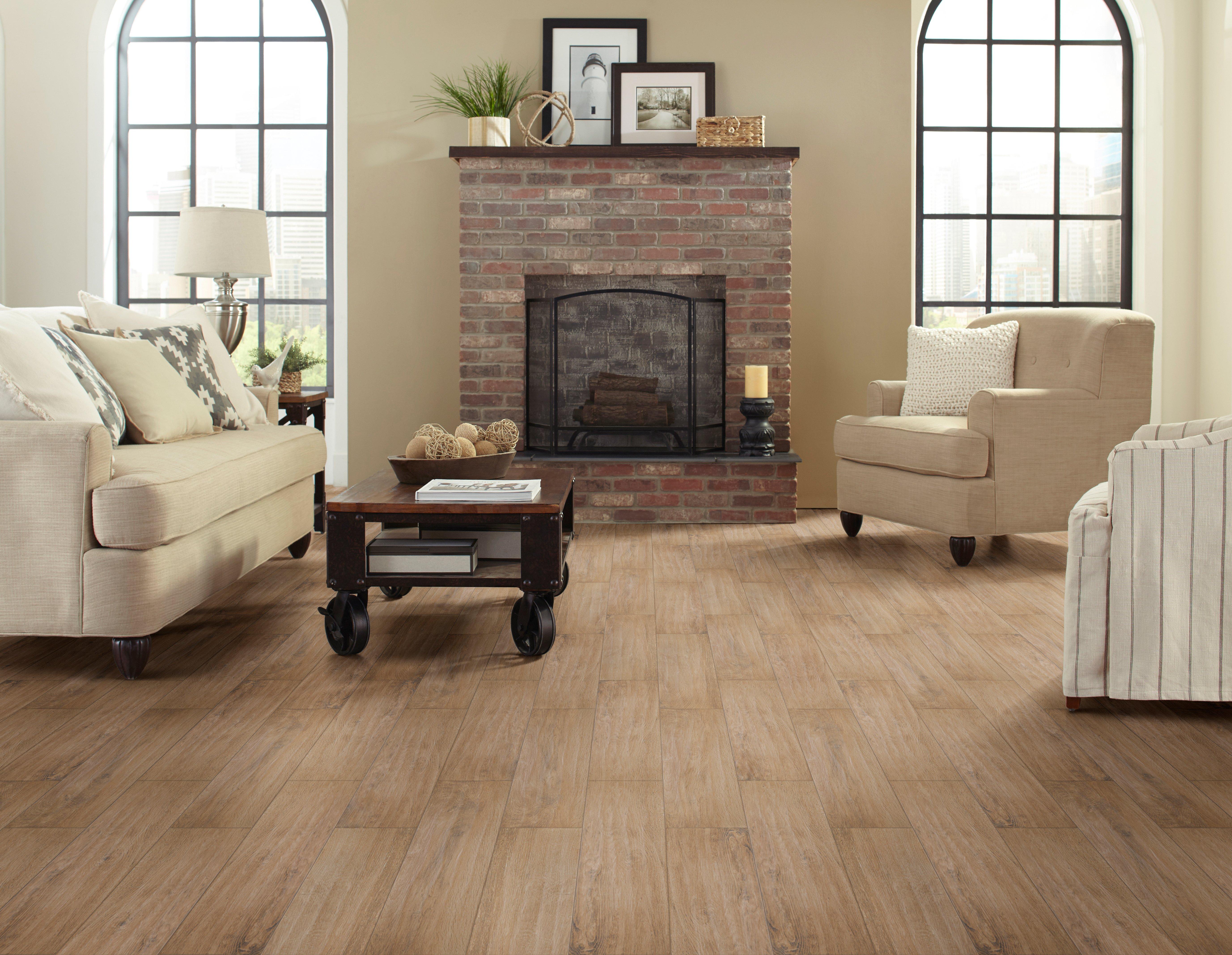 Burton Oak III Wood Plank Porcelain Tile Brown Tile Floor and