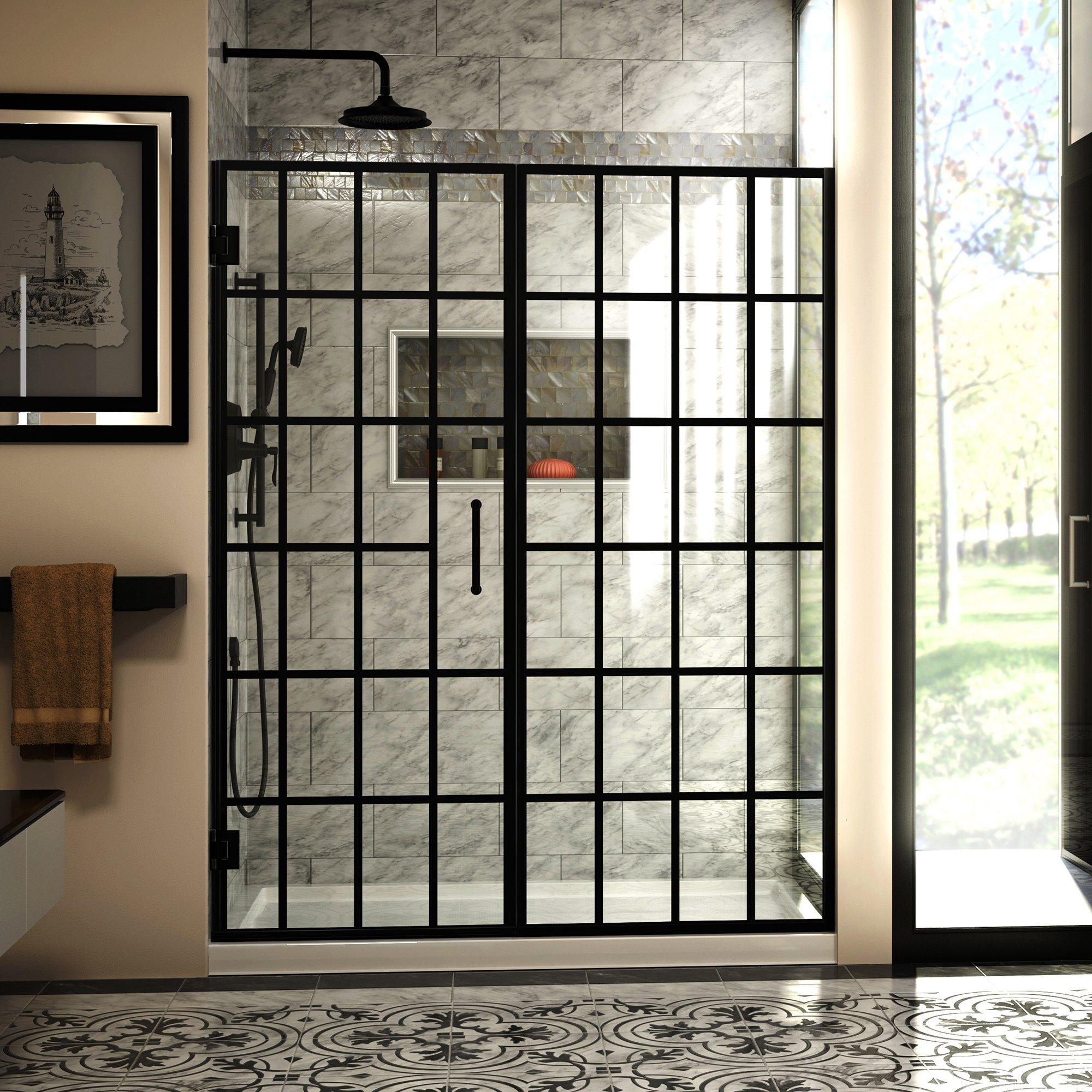 Unidoor Toulon Satin Black Frameless Hinged Shower Door