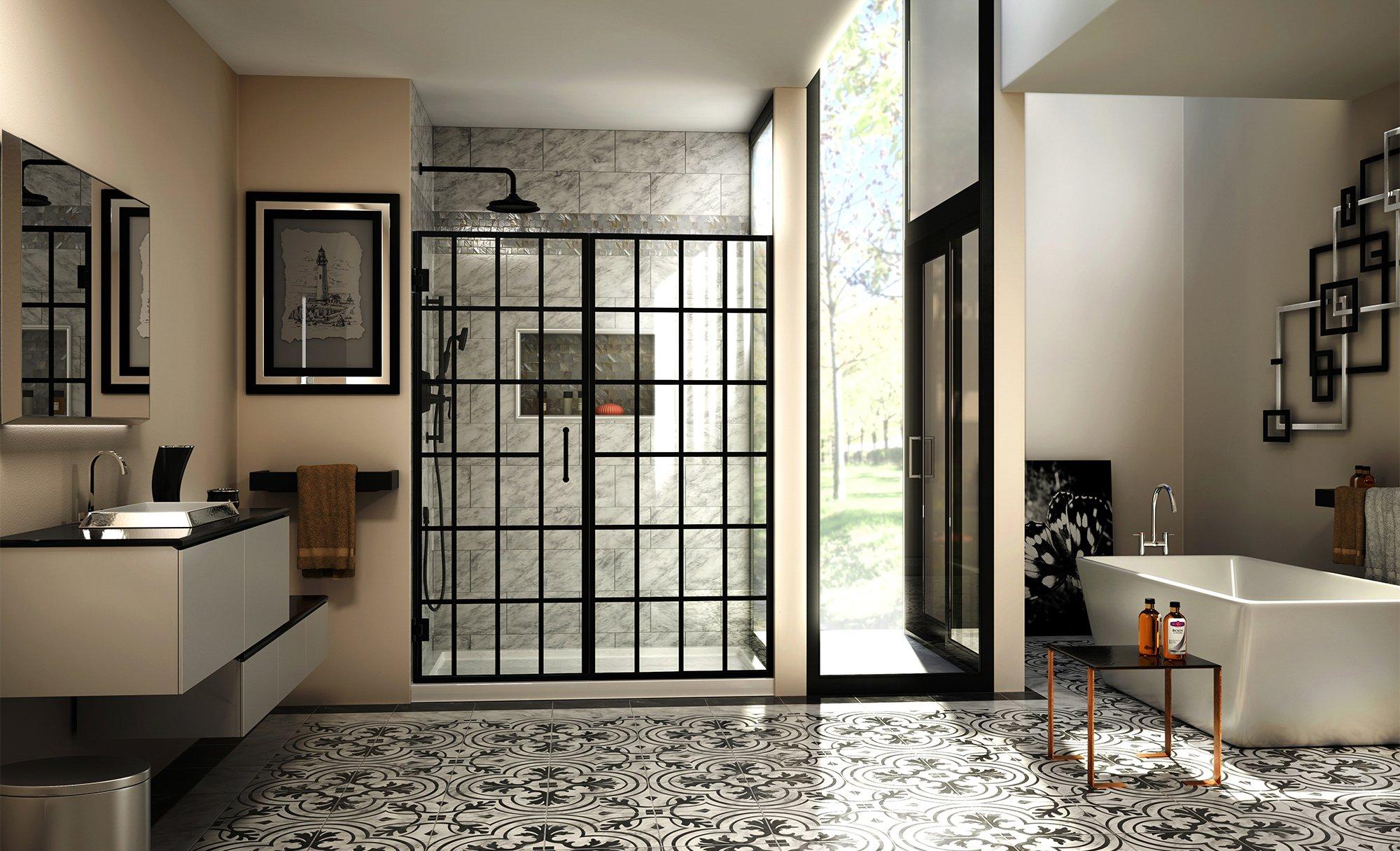 Unidoor Toulon Satin Black Frameless Hinged Shower Door