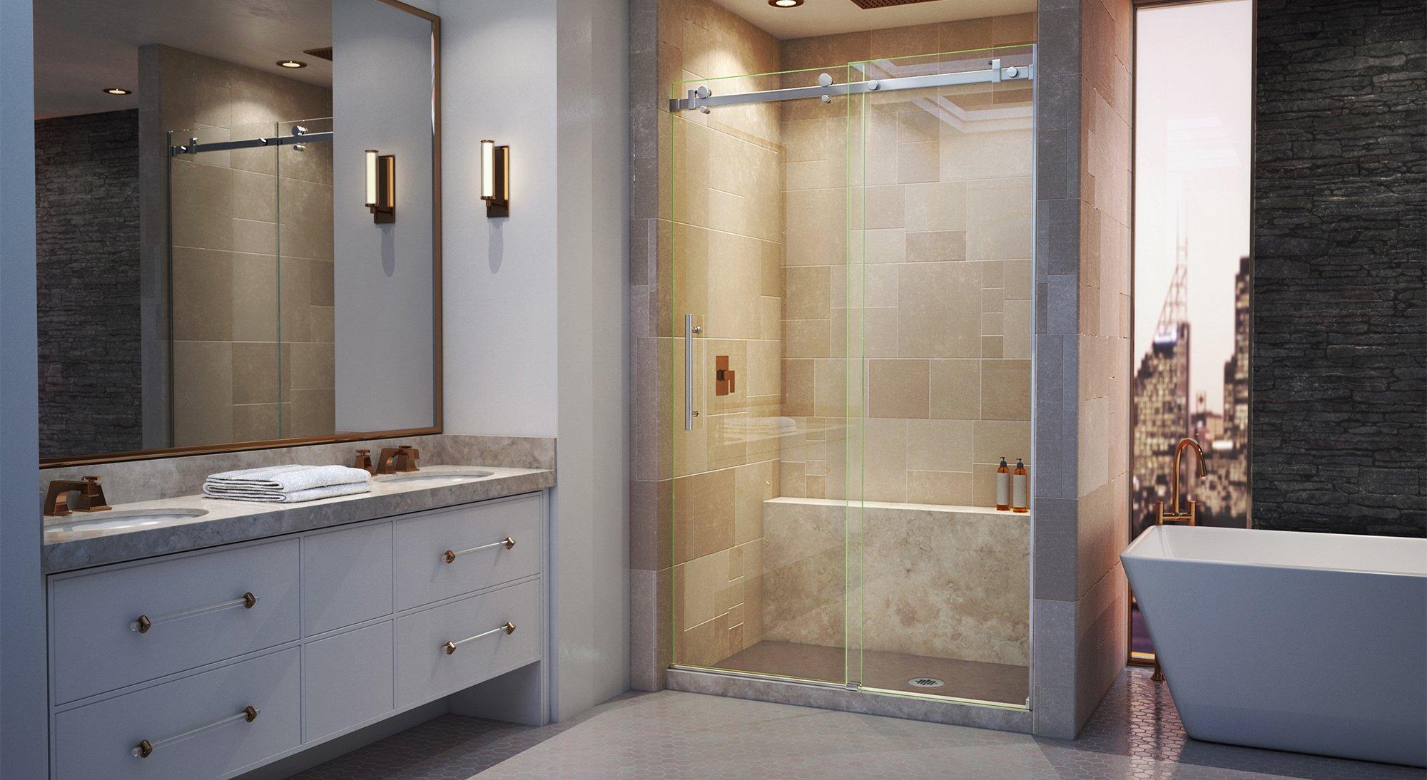 Enigma Air Brushed Stainless Steel Sliding Shower Door