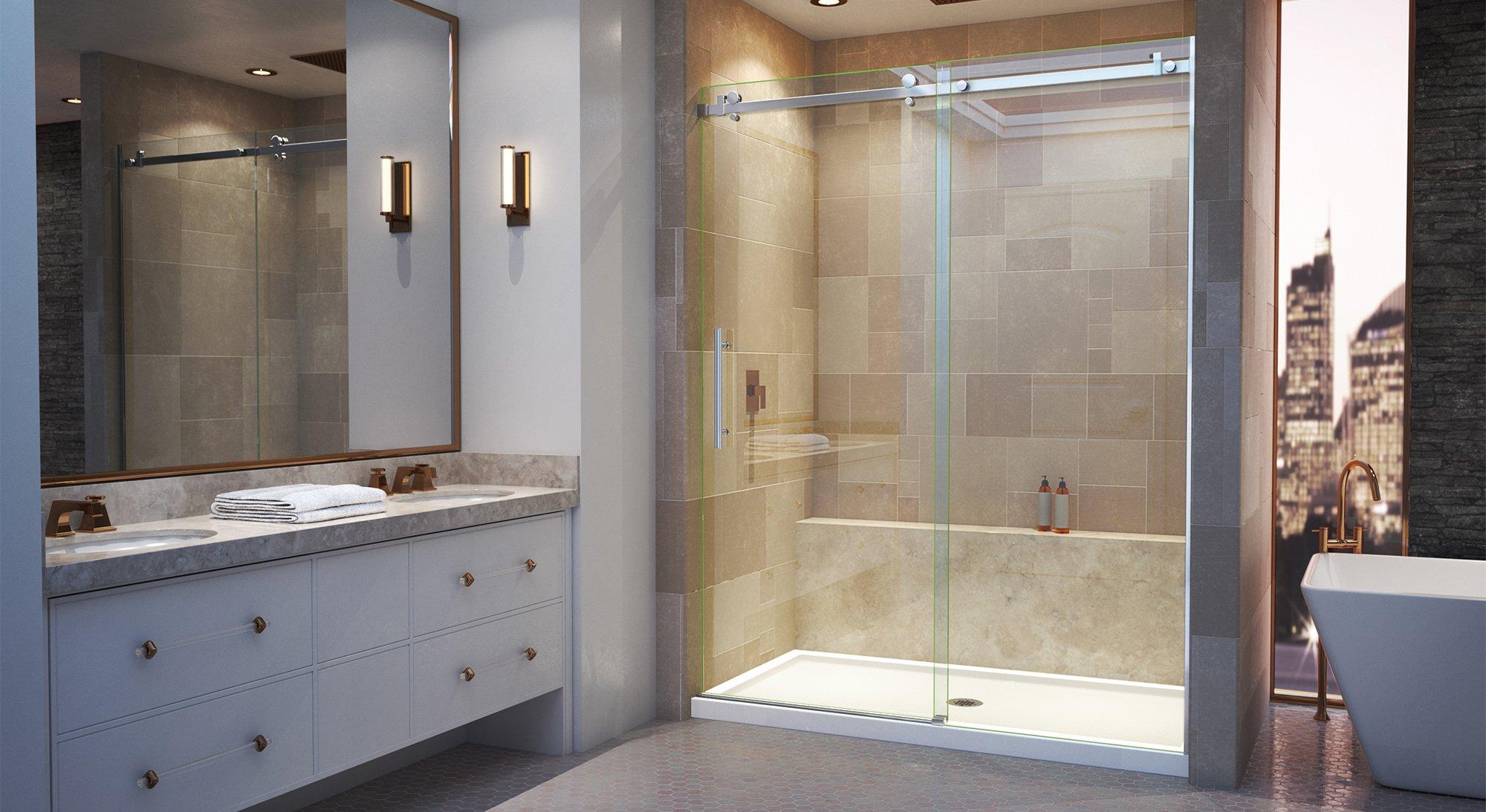 Enigma Air Brushed Stainless Steel Sliding Shower Door