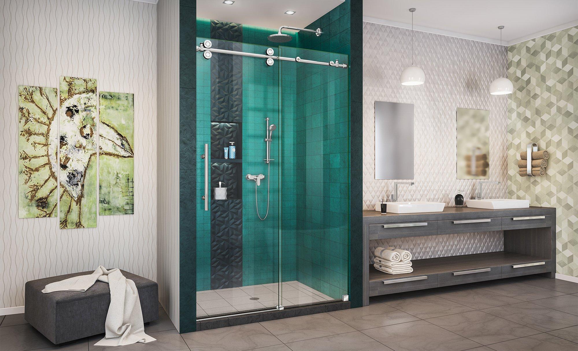 Enigma XO Polished Stainless Steel Fully Frameless Sliding Shower Door