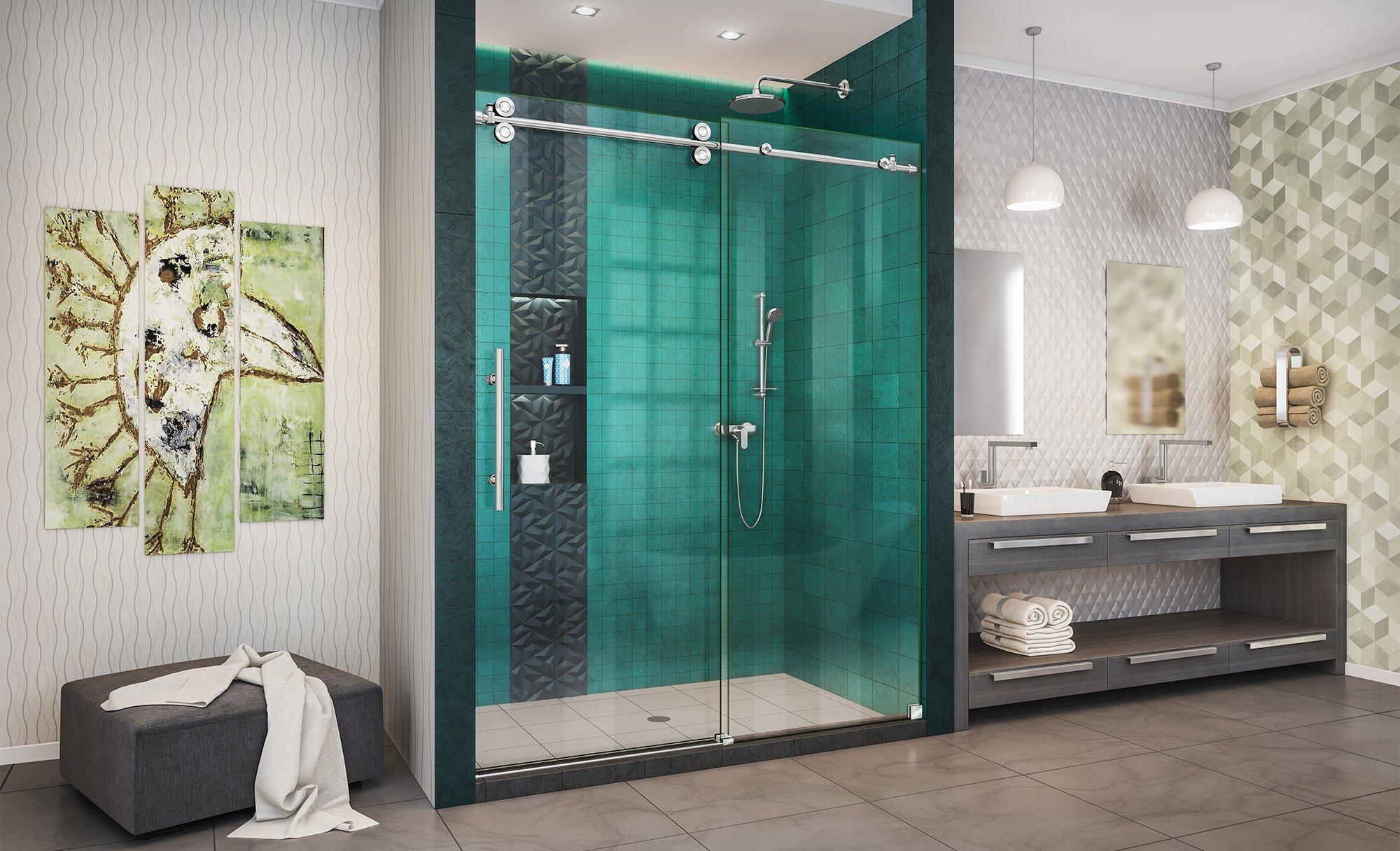 Enigma XO Polished Stainless Steel Fully Frameless Sliding Shower Door