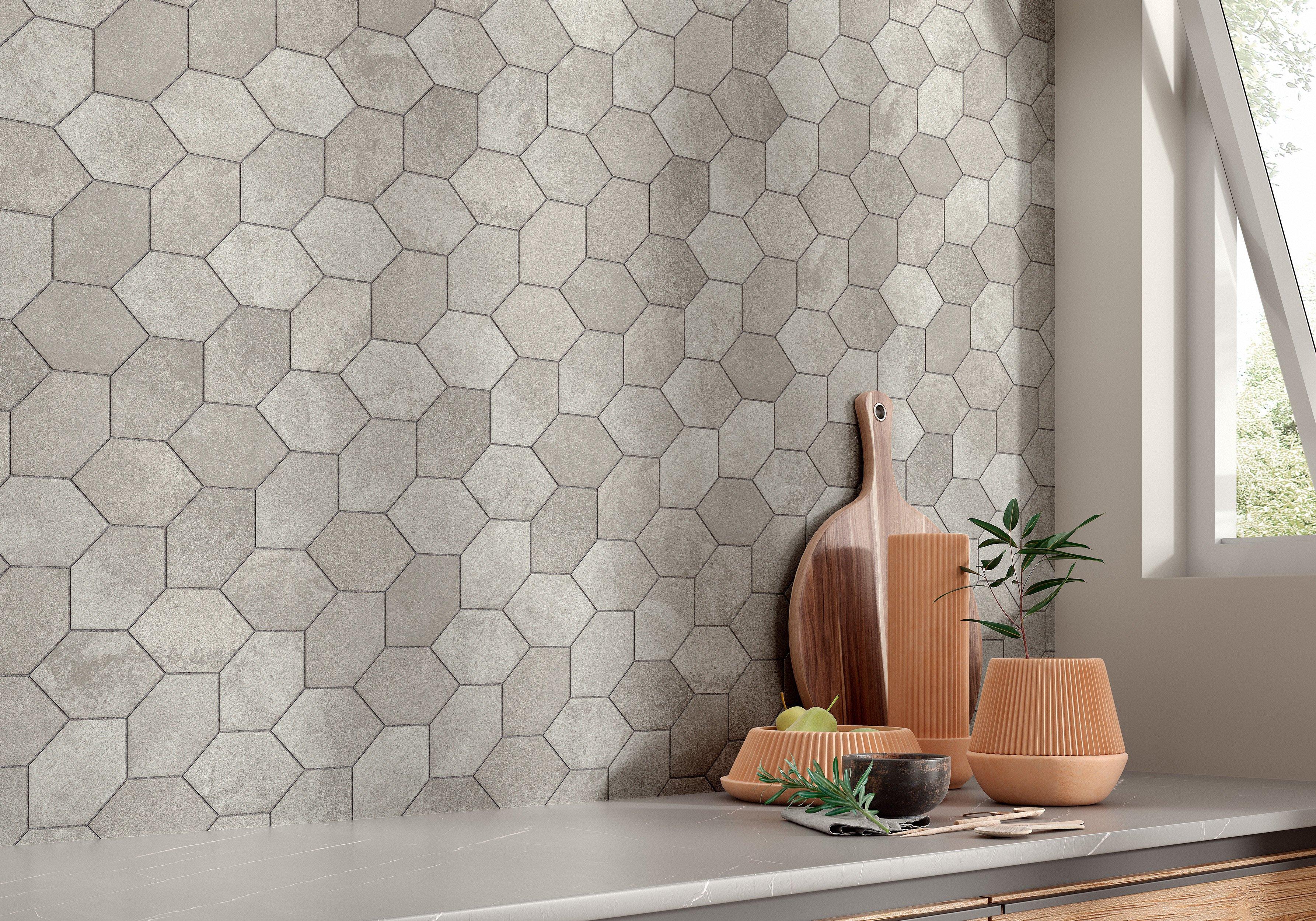 District Gray 13 in. Leaf Porcelain Mosaic