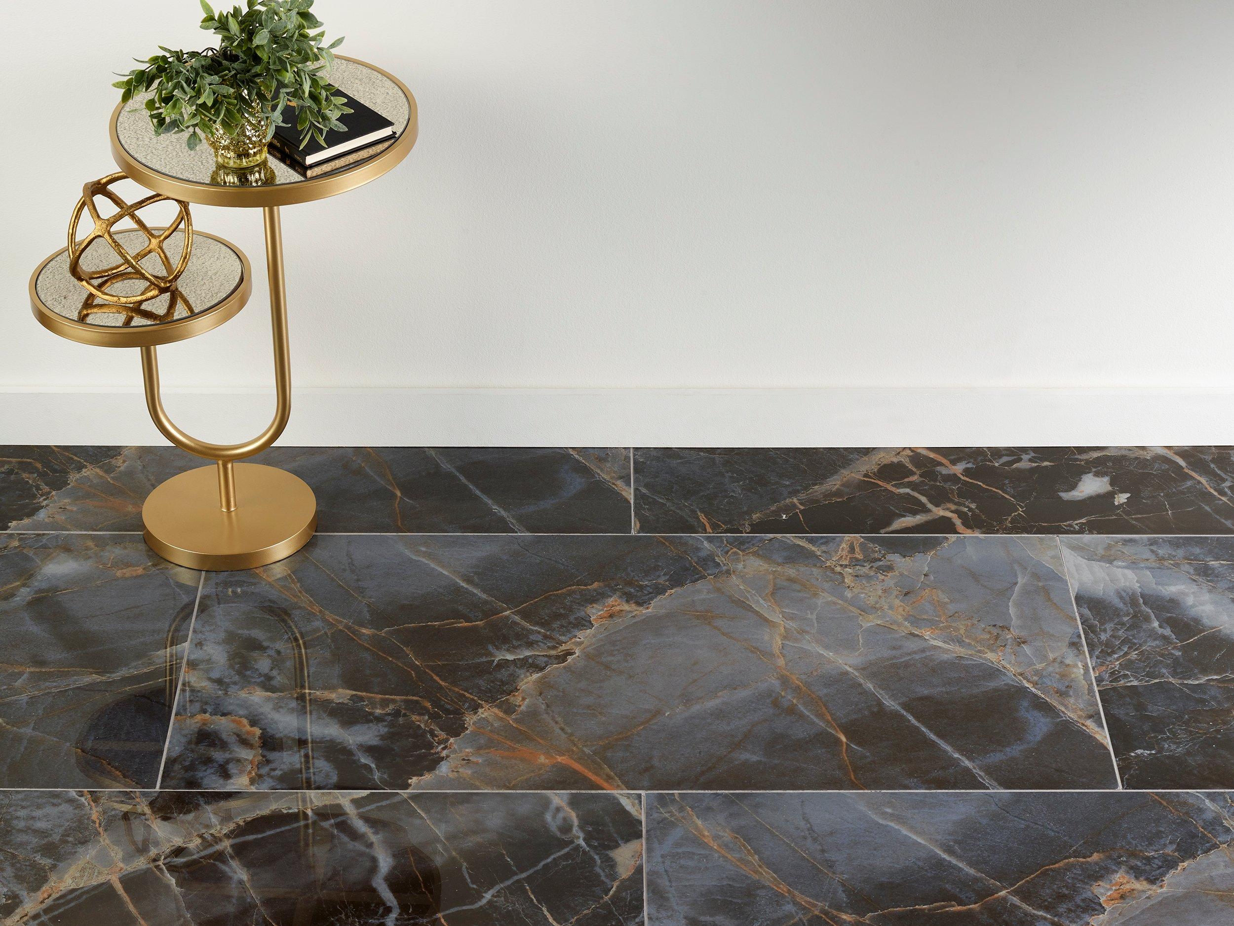 Zena Black Black Polished Porcelain Tile | Floor and Decor