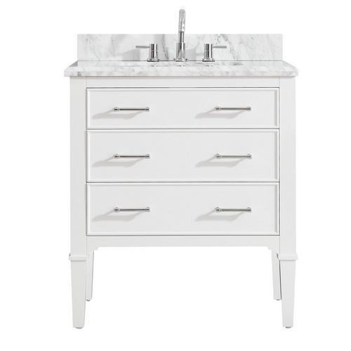 Vanity With Carrara Marble Top, Decorative Bathroom Vanity Cabinets