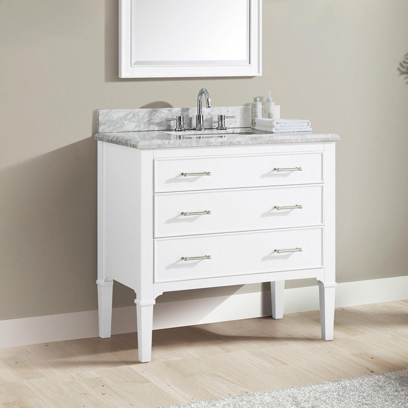 Arlington 37 in. Vanity with Carrara Marble Top | Floor and Decor