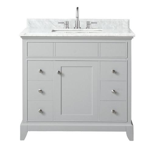 In Vanity With Carrara Marble Top, 36 Inch White Bathroom Vanity With Carrara Marble Top