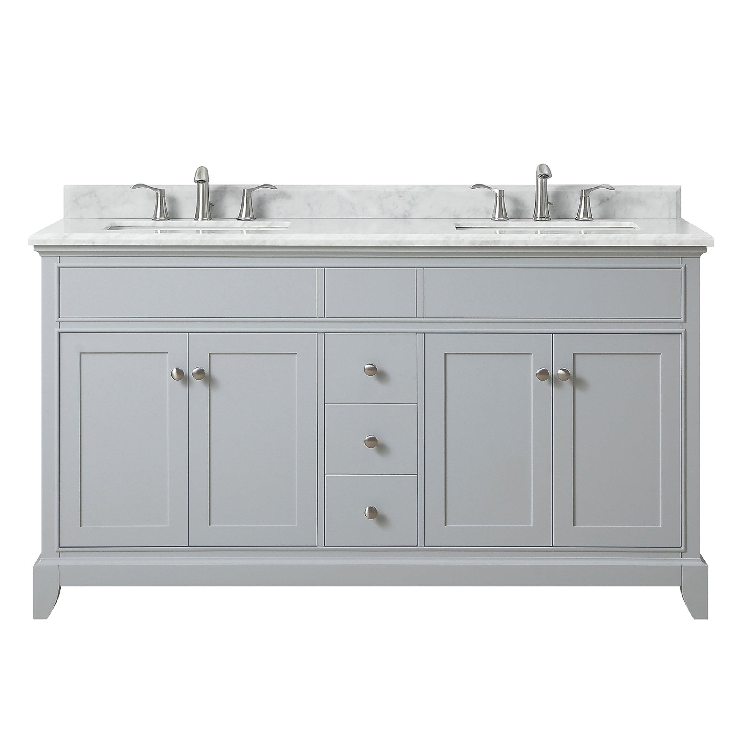 Aurora 61 in. Vanity with Carrara Marble Top Floor and Decor