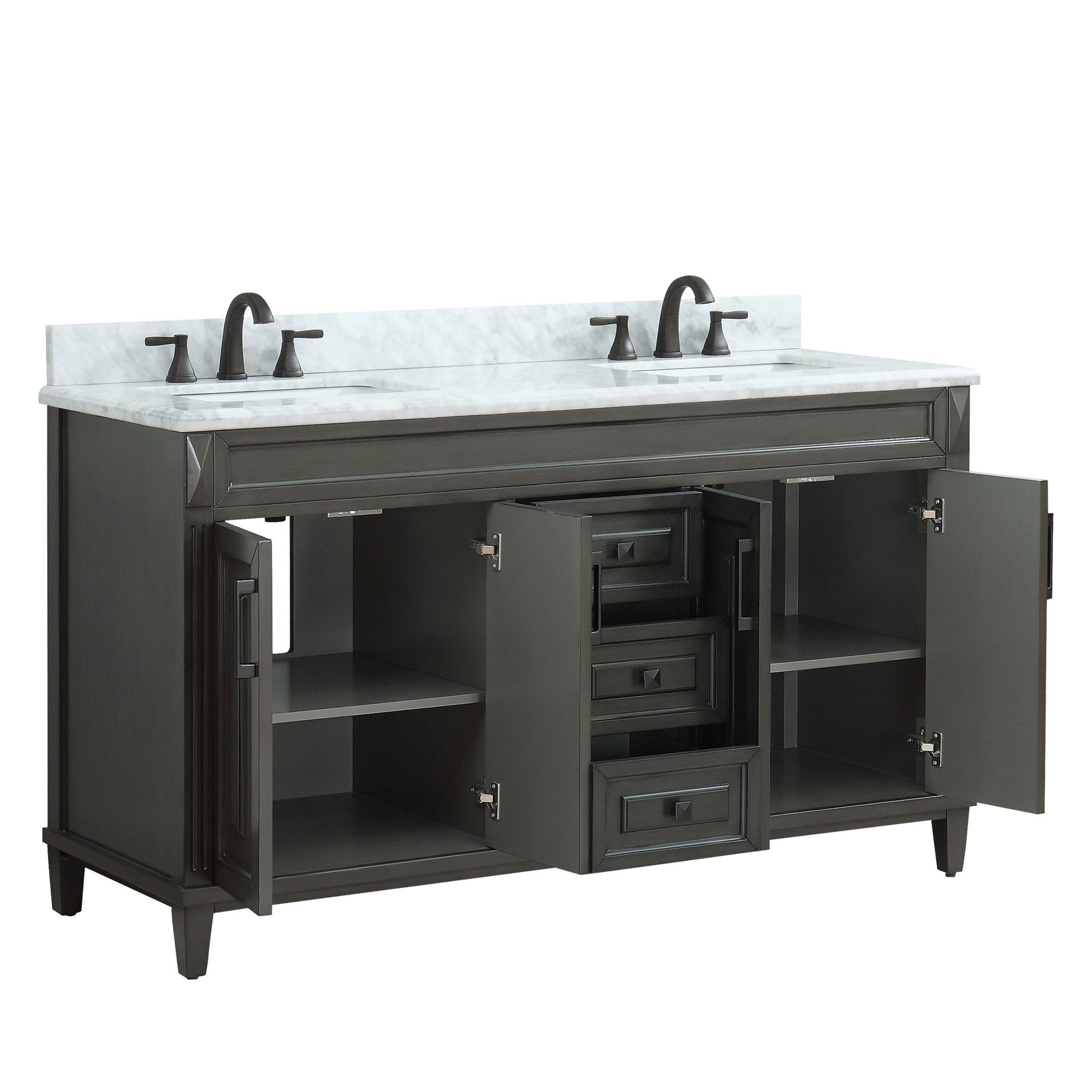 Sterling 61 In Gray Vanity With Carrara Marble Top 60in 100821552 Floor And Decor