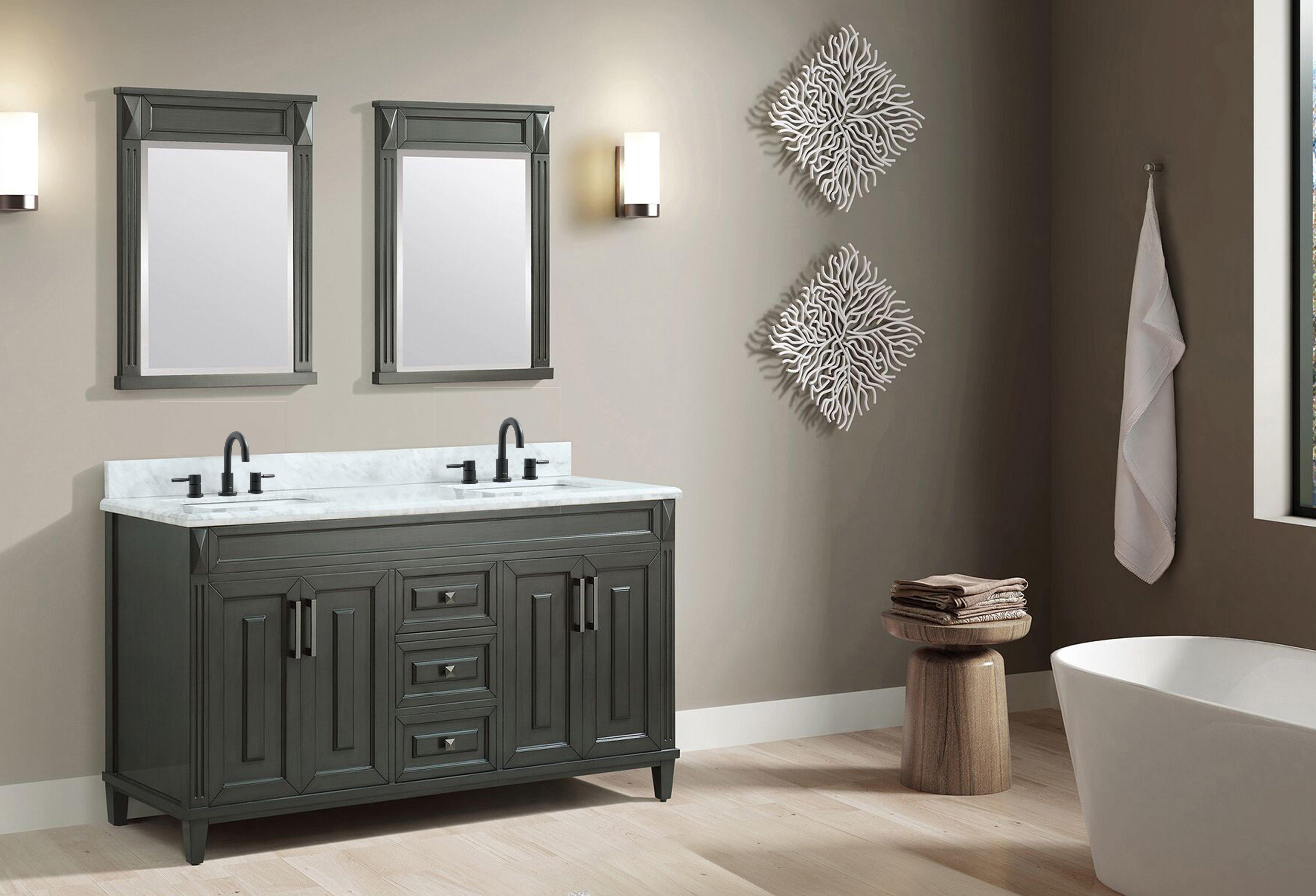 Sterling 61 in. Gray Vanity with Carrara Marble Top