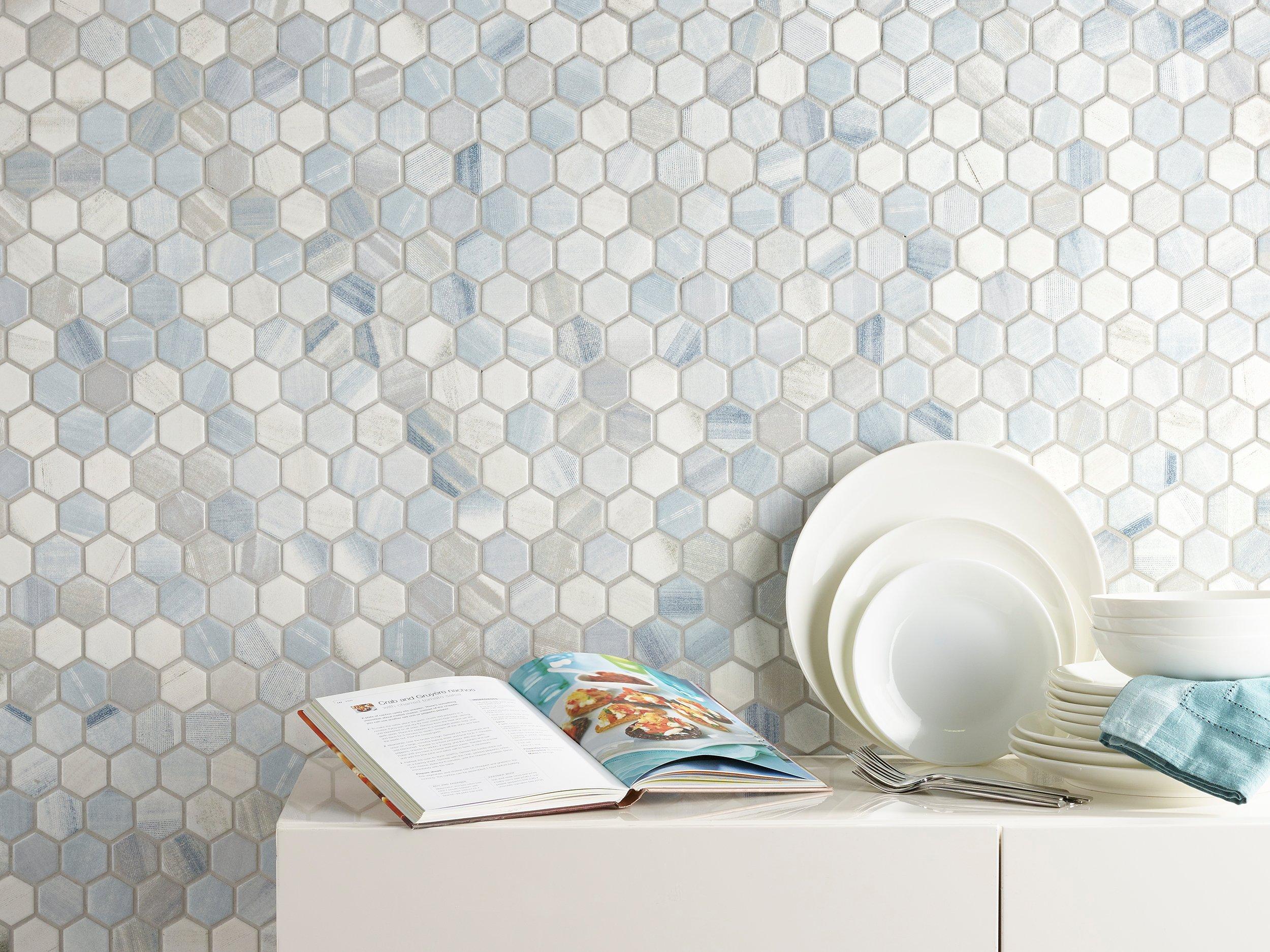 Beaumont Shadow 1.5 in. Hexagon Blue Ceramic Mosaic Tile Floor