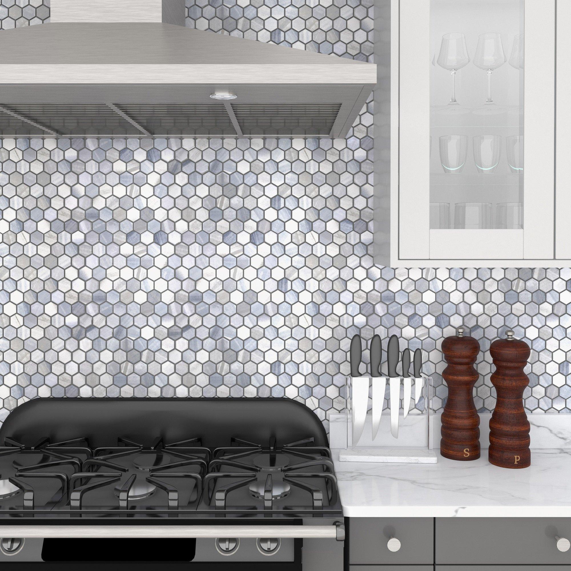 Beaumont Shadow 1.5 in. Hexagon Blue Ceramic Mosaic Tile Floor