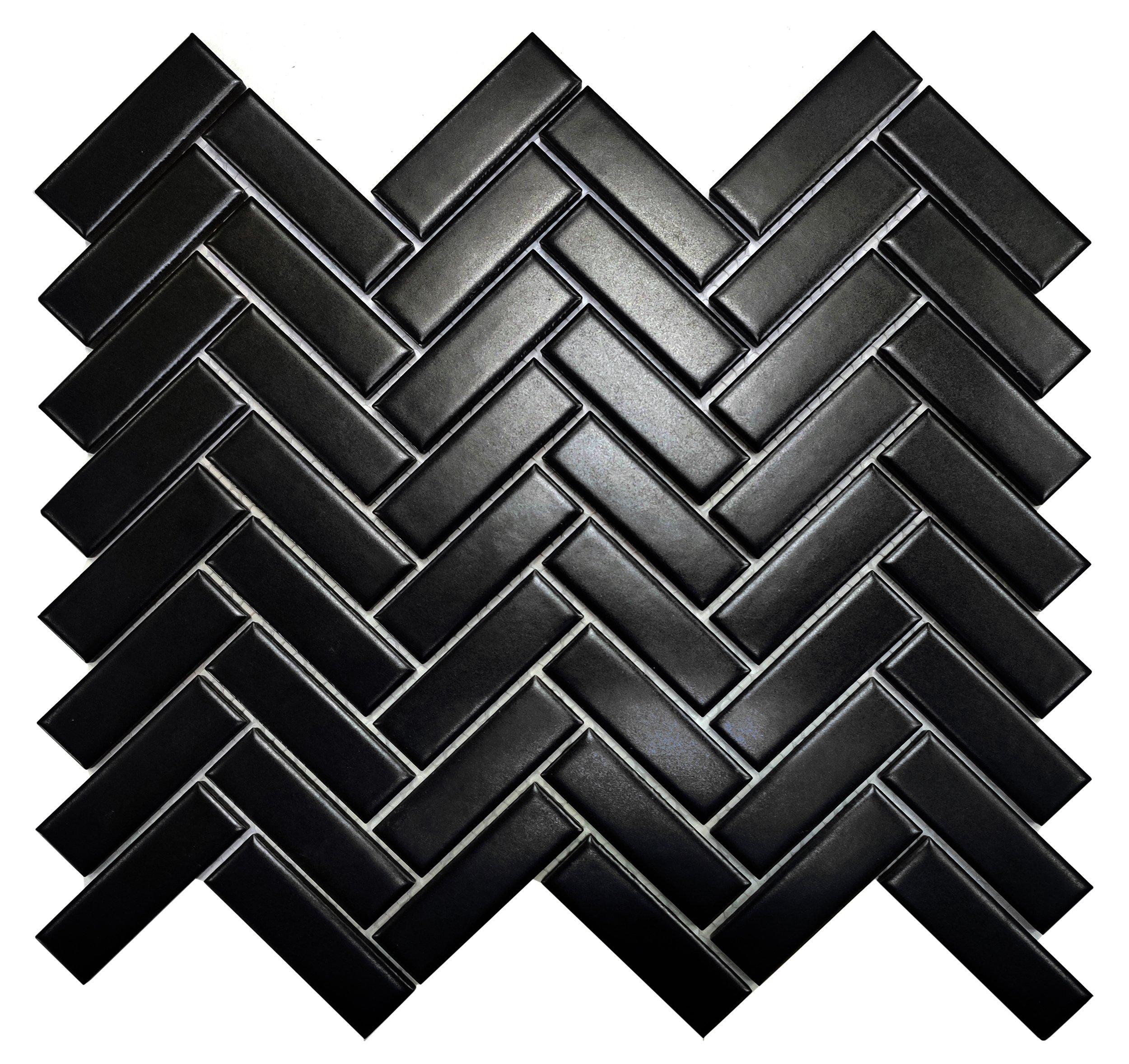 Festival Matte Black Herringbone Porcelain Mosaic