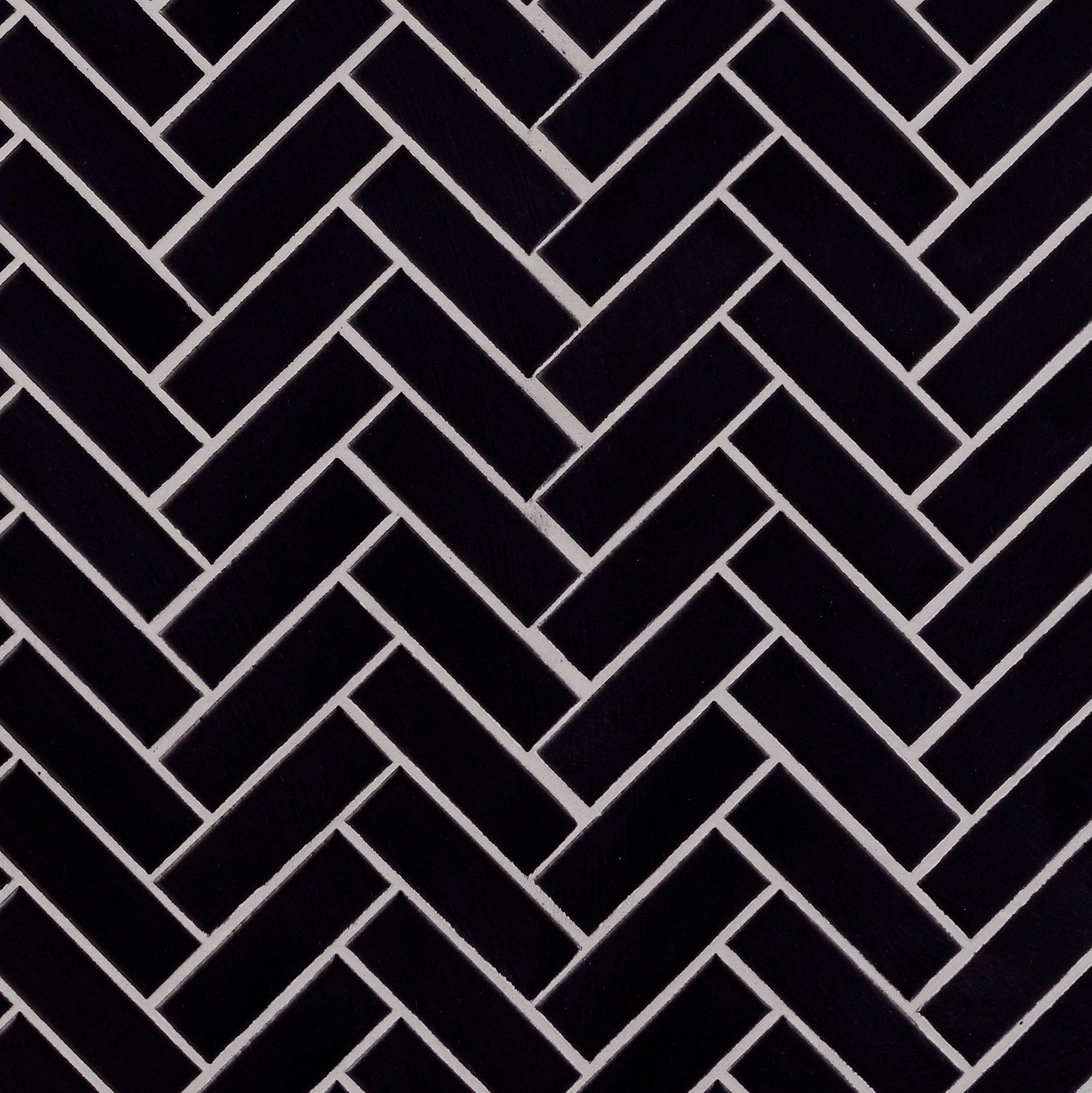 Festival Matte Black Herringbone Porcelain Mosaic 12 X 12 100831791 Floor And Decor