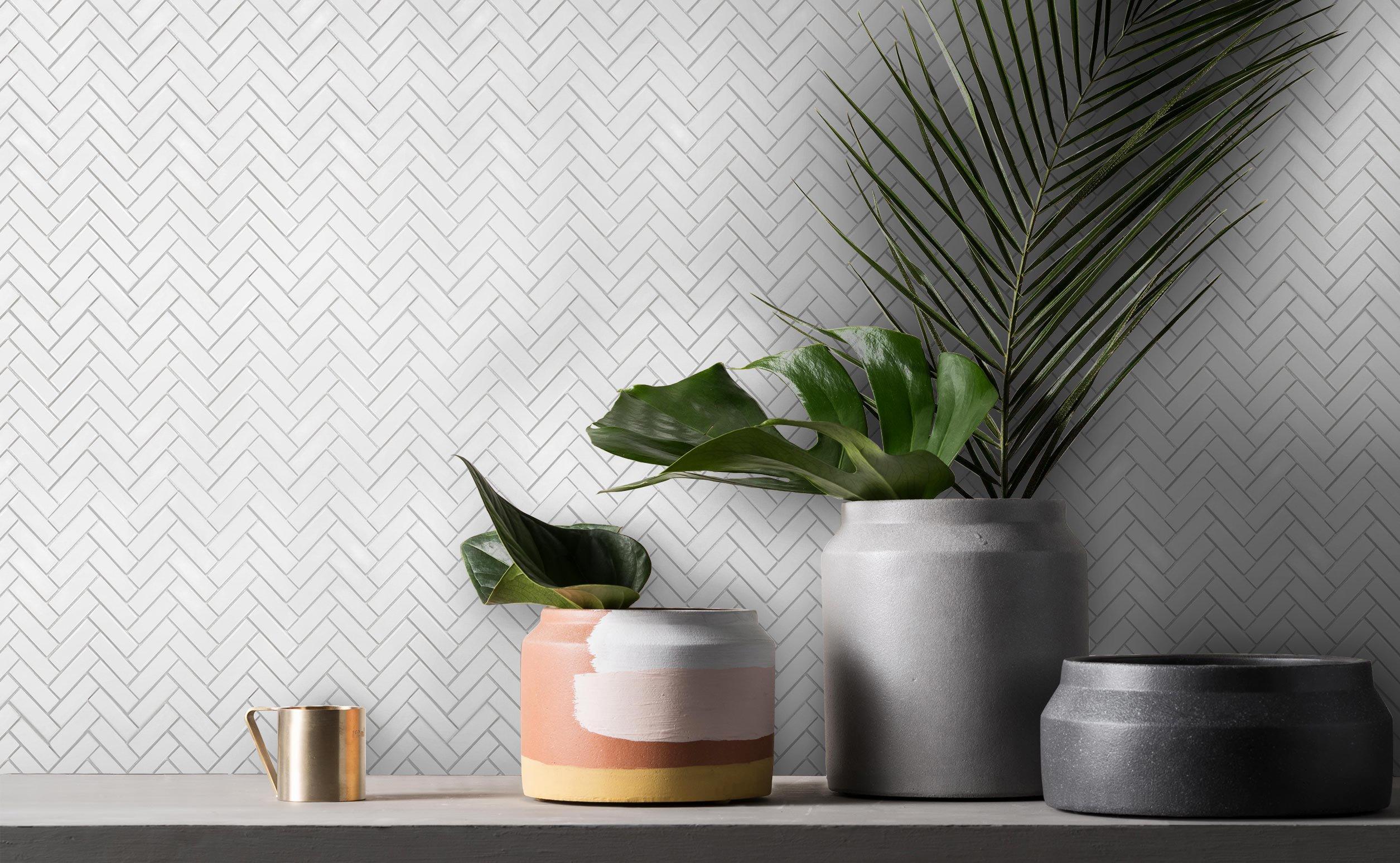 Festival Glossy White Herringbone Porcelain Mosaic